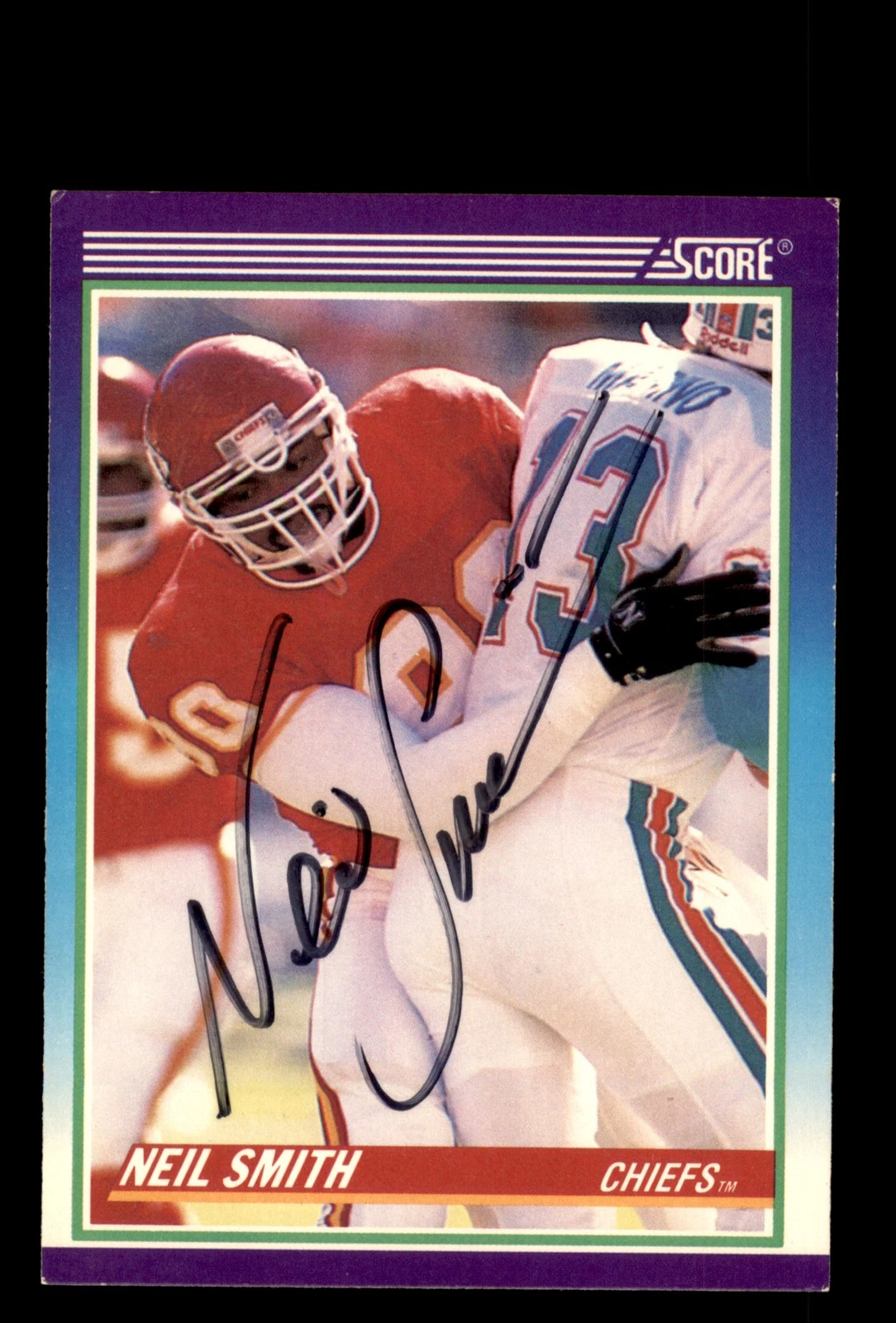 Signed Football Card Auto Neil Smith 1990 Score #507 Kansas City Chiefs