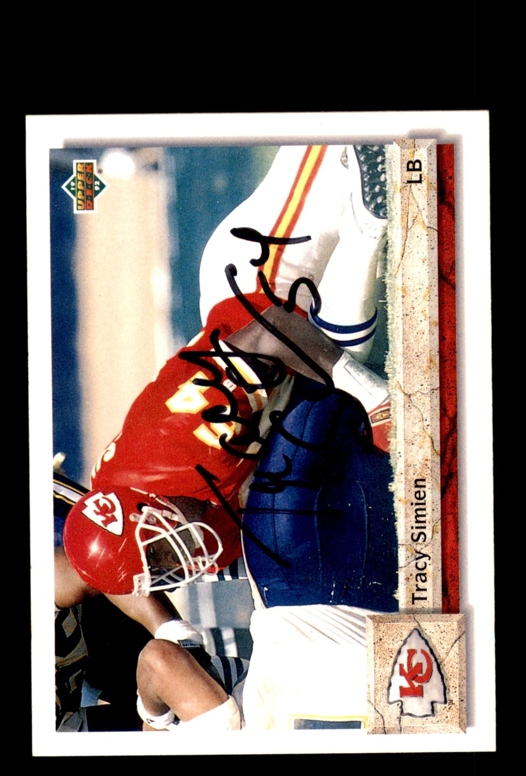 Signed Football Card Auto Tracy Simien 1992 Upper Deck #451 Kansas City Chiefs