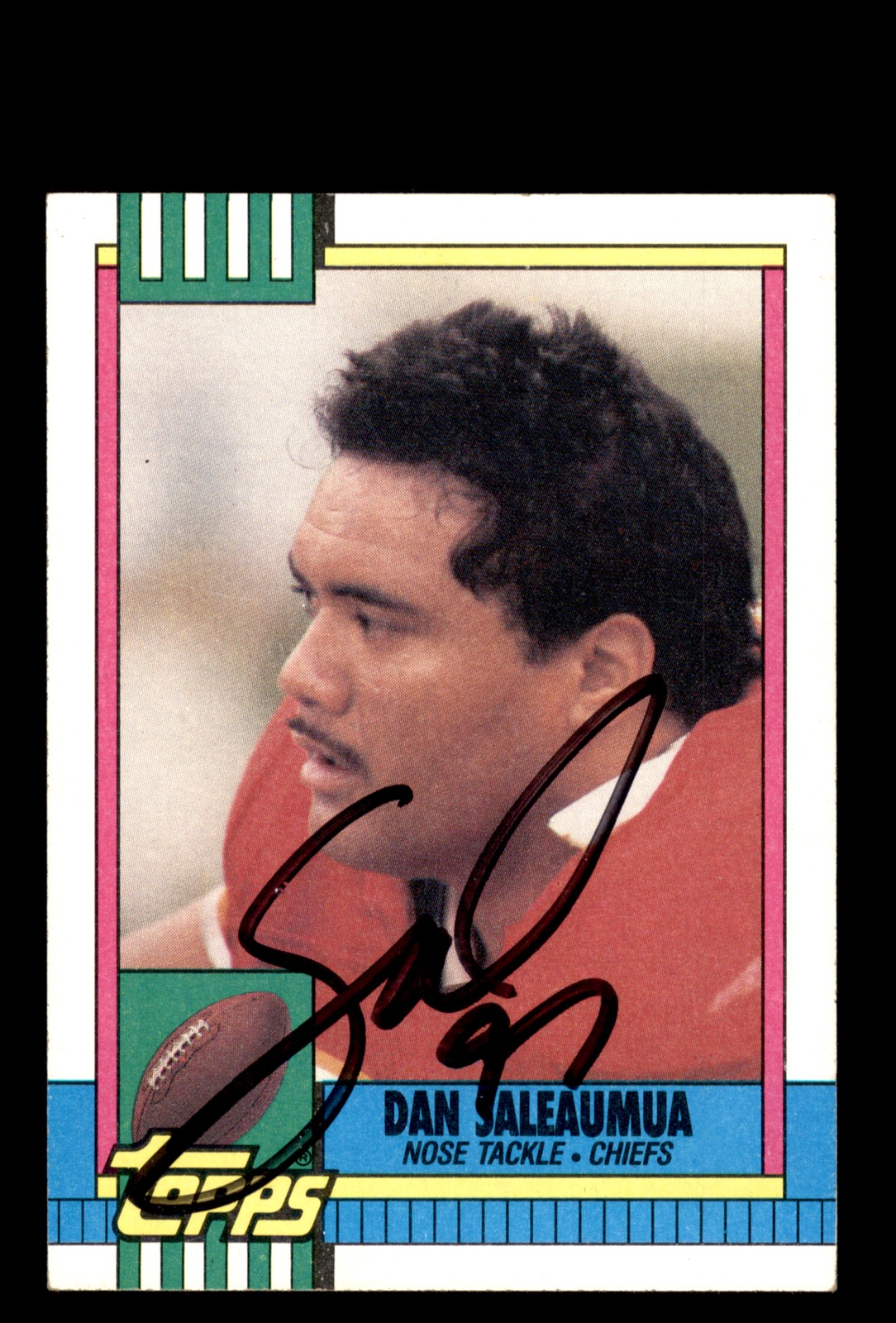Signed Football Card Auto Dan Saleaumua 1990 Topps #249 Kansas City Chiefs