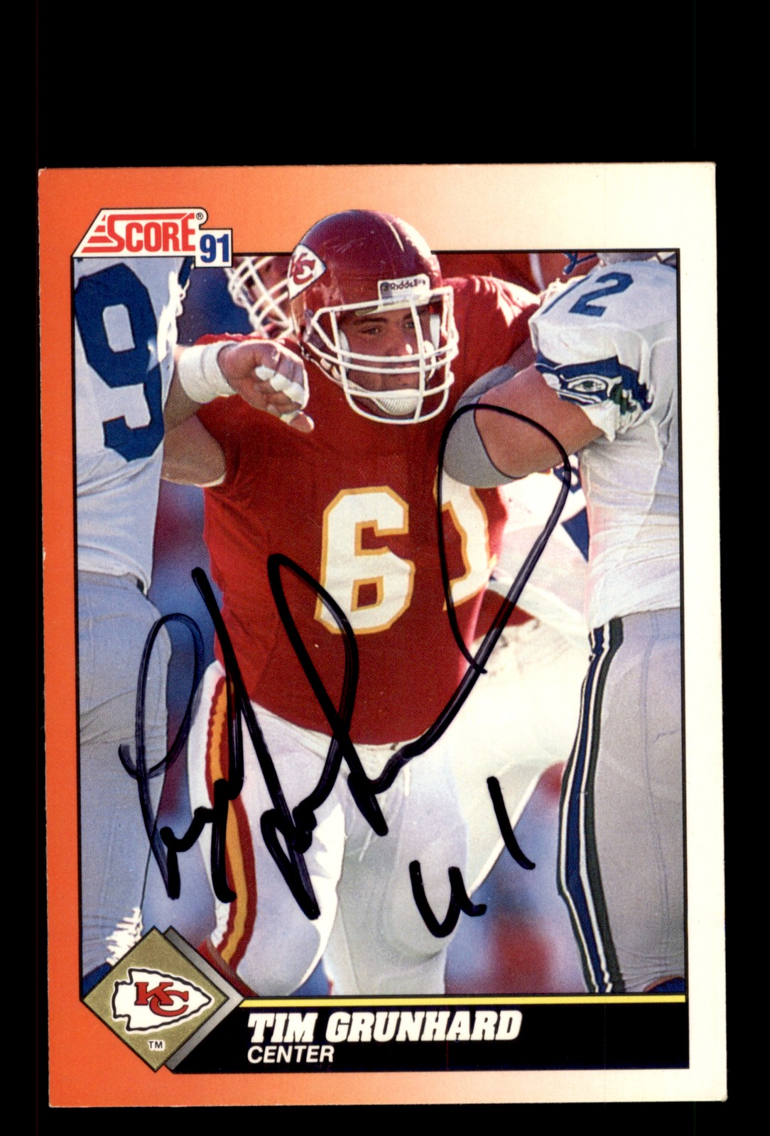 Signed Football Card Auto Tim Grunhard 1991 Score #379 Kansas City Chiefs