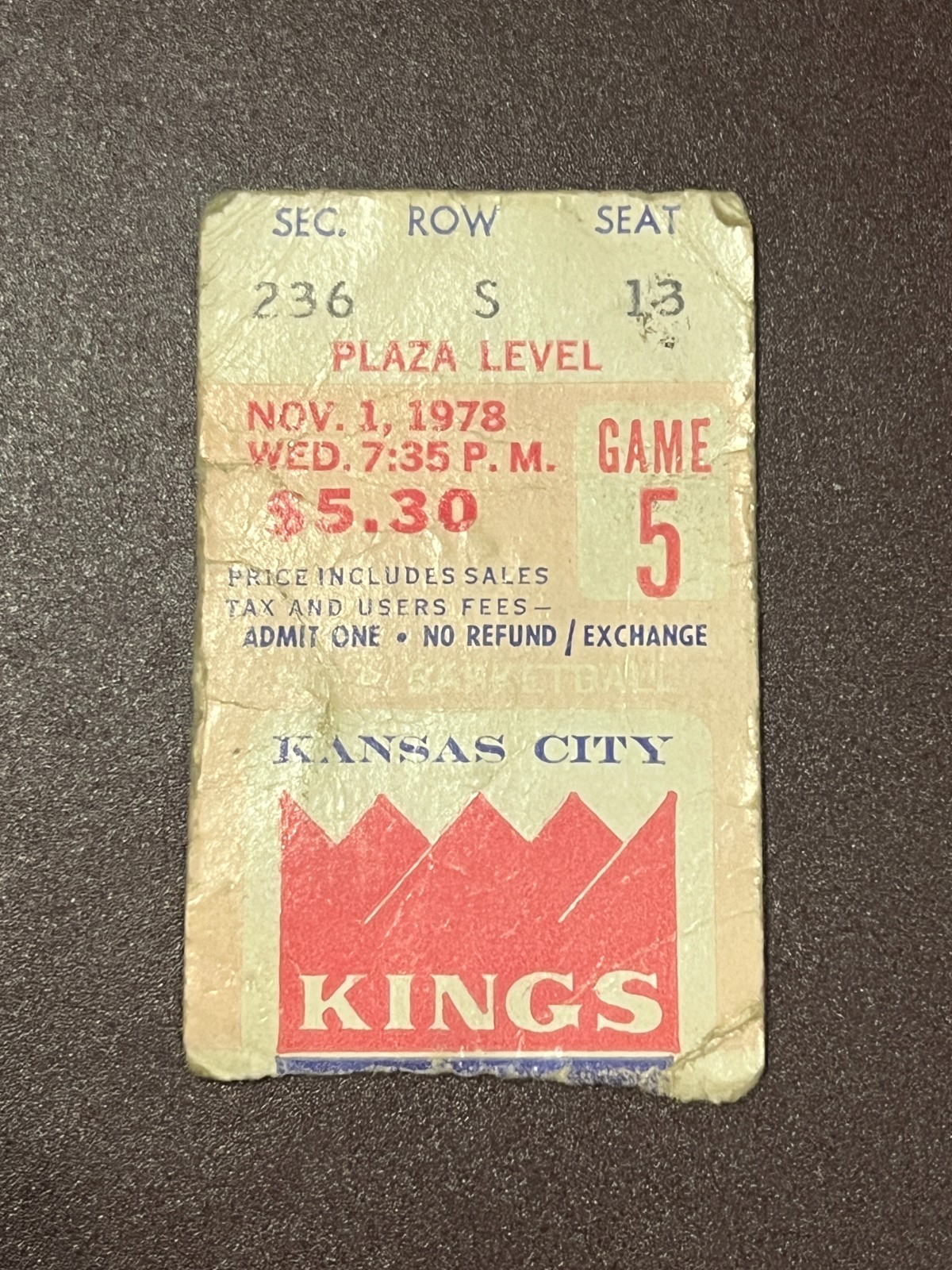 VTG Basketball Ticket Stub Kansas City Kings Cleveland Cavaliers 11/1/1978