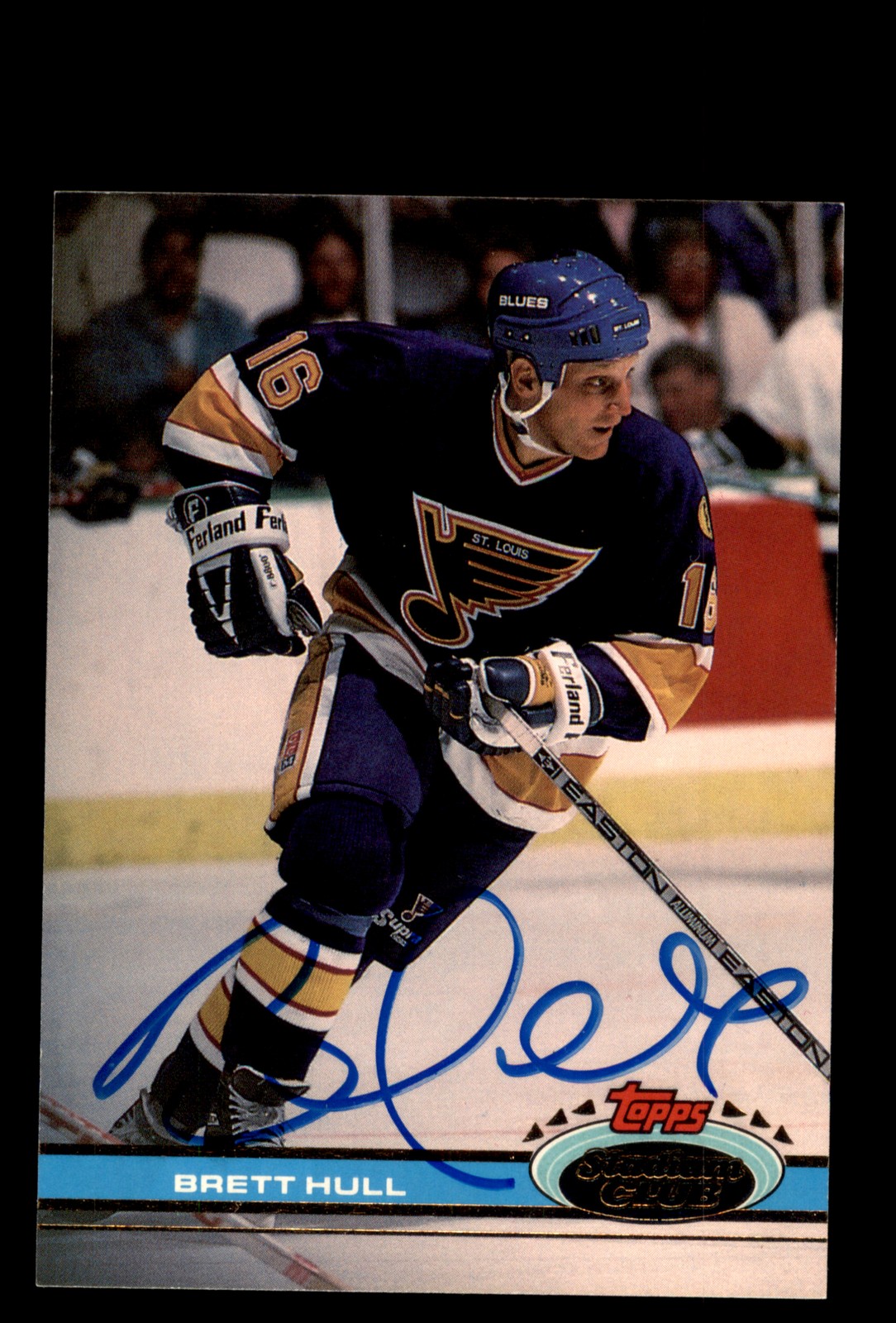 Signed Hockey Card Auto Brett Hull 1991-92 Stadium Club #67 St. Louis Blues