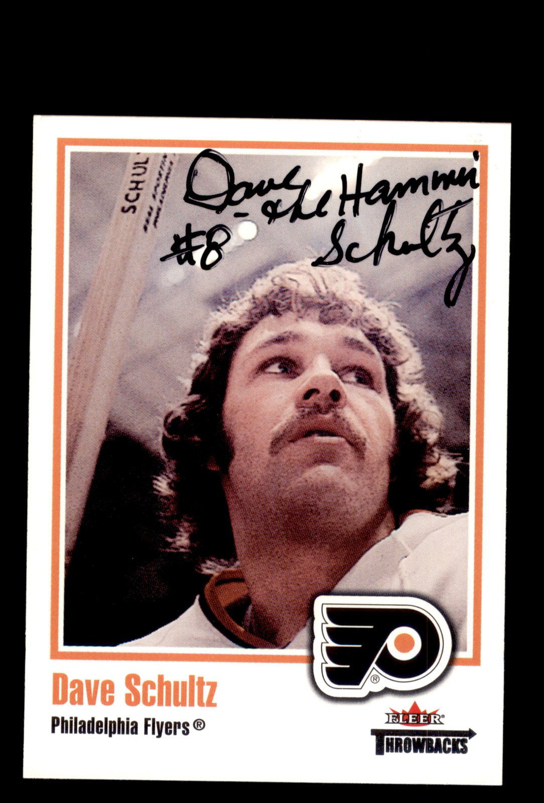 Signed Hockey Card Auto Dave Schultz 2002-03 Fleer Throwbacks #67 Flyers