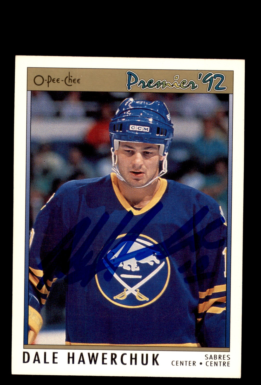 Signed Hockey Card Auto Dale Hawerchuk 1991-92 O-Pee-Chee Premier #1 Sabres