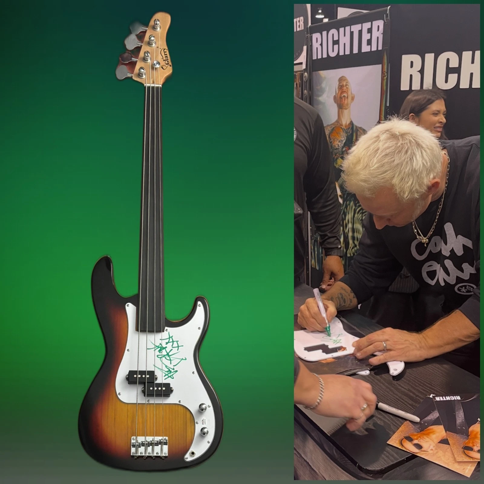 PSA  Green Day Band Bassist  * MIKE DIRNT *  Signed Electric Guitar  PROOF COA