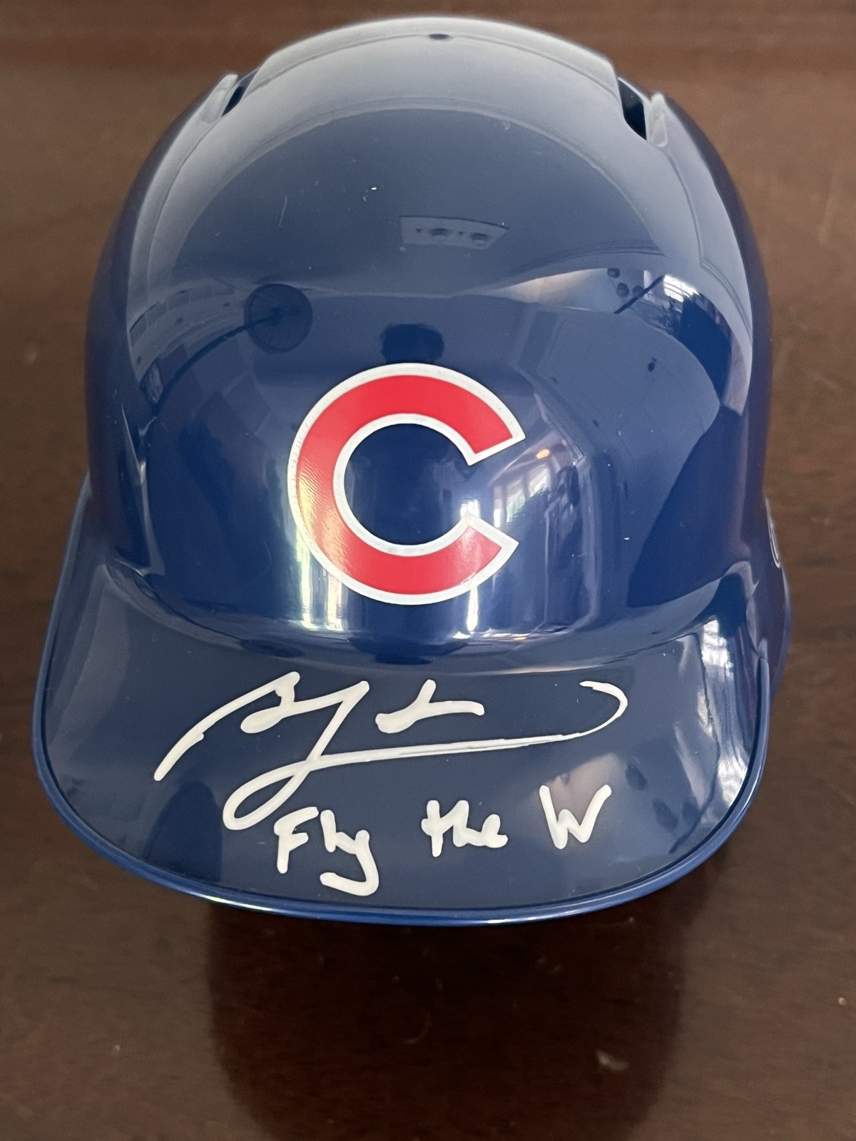 BEN ZOBRIST SIGNED MINI BASEBALL BATTING HELMET CHICAGO CUBS FLY THE W BAS COA