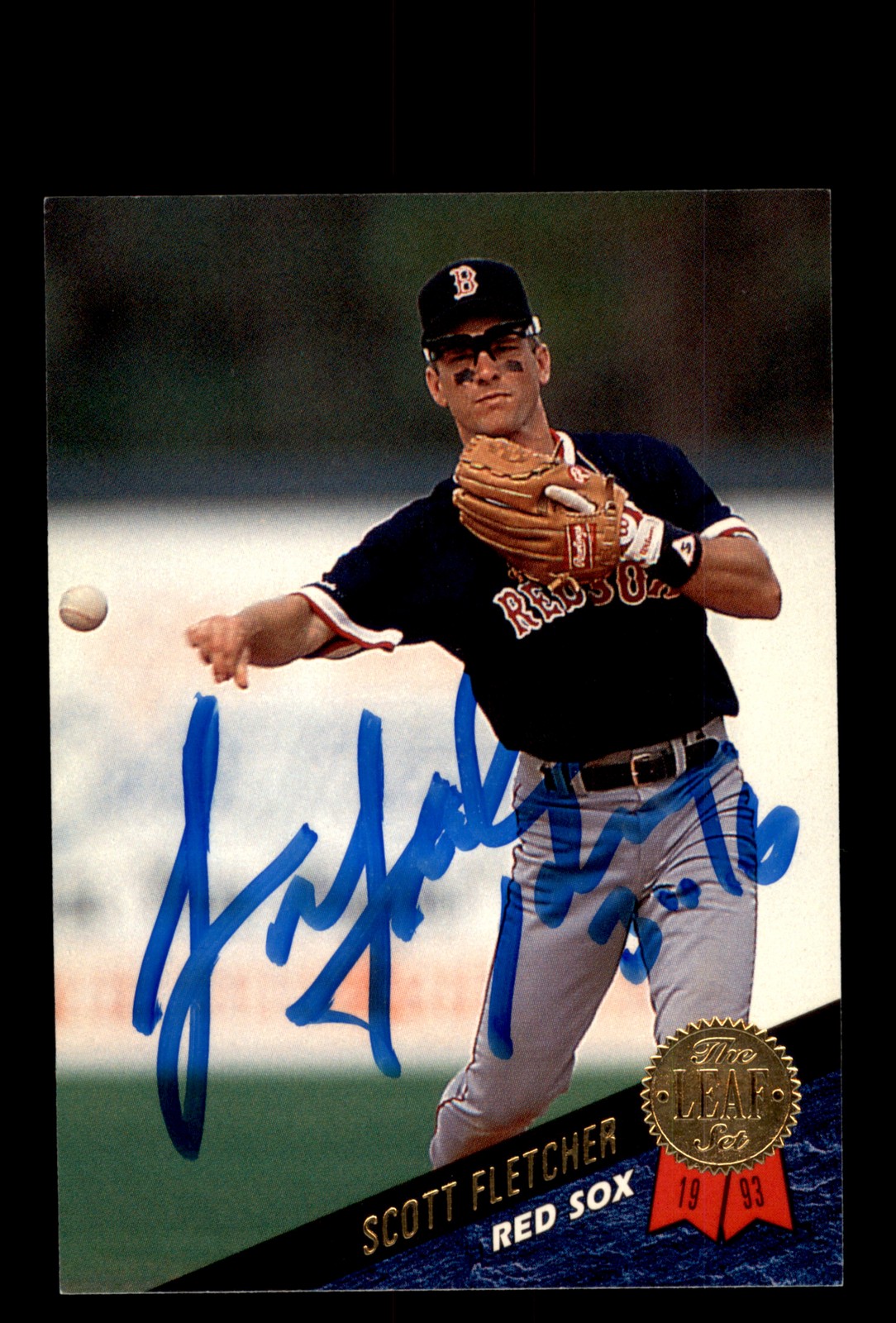 Signed Baseball Card Auto Scott Fletcher 1993 Leaf #344 Boston Red Sox
