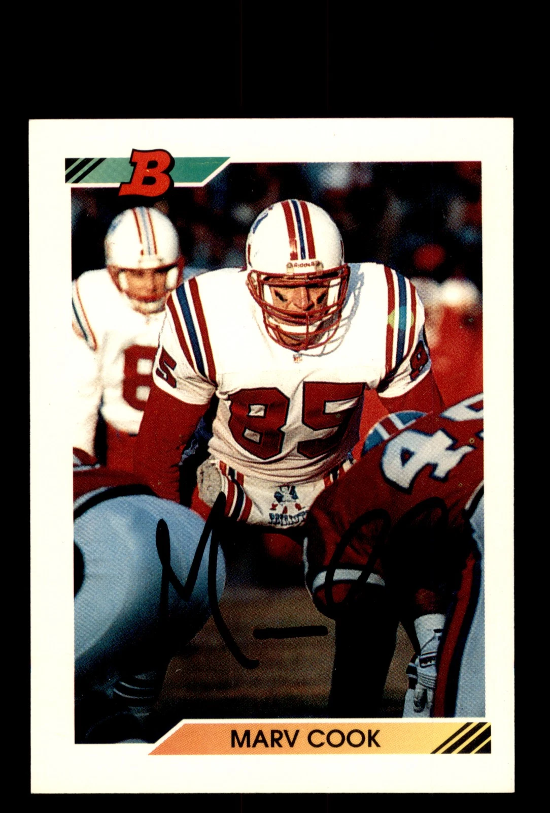 Signed Football Card Auto Marv Cook 1992 Bowman #199 New England Patriots