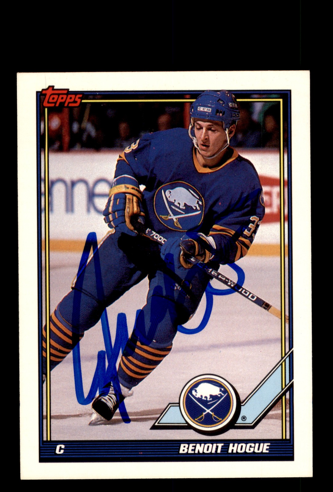 Signed Hockey Card Auto Benoit Hogue 1991-92 Topps #292 Buffalo Sabres