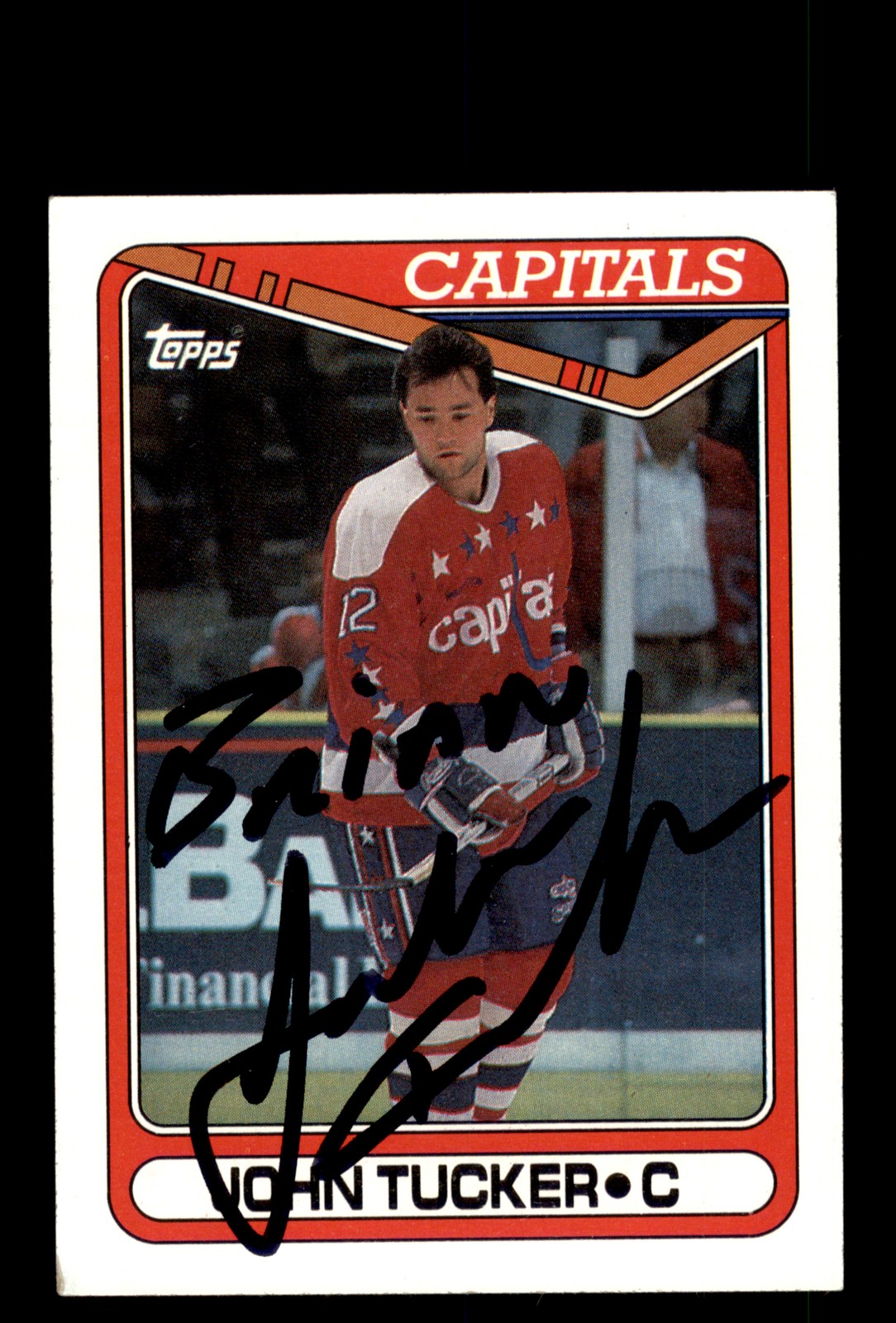 Signed Hockey Card Auto John Tucker 1990-91 Topps #374 Washington Capitals