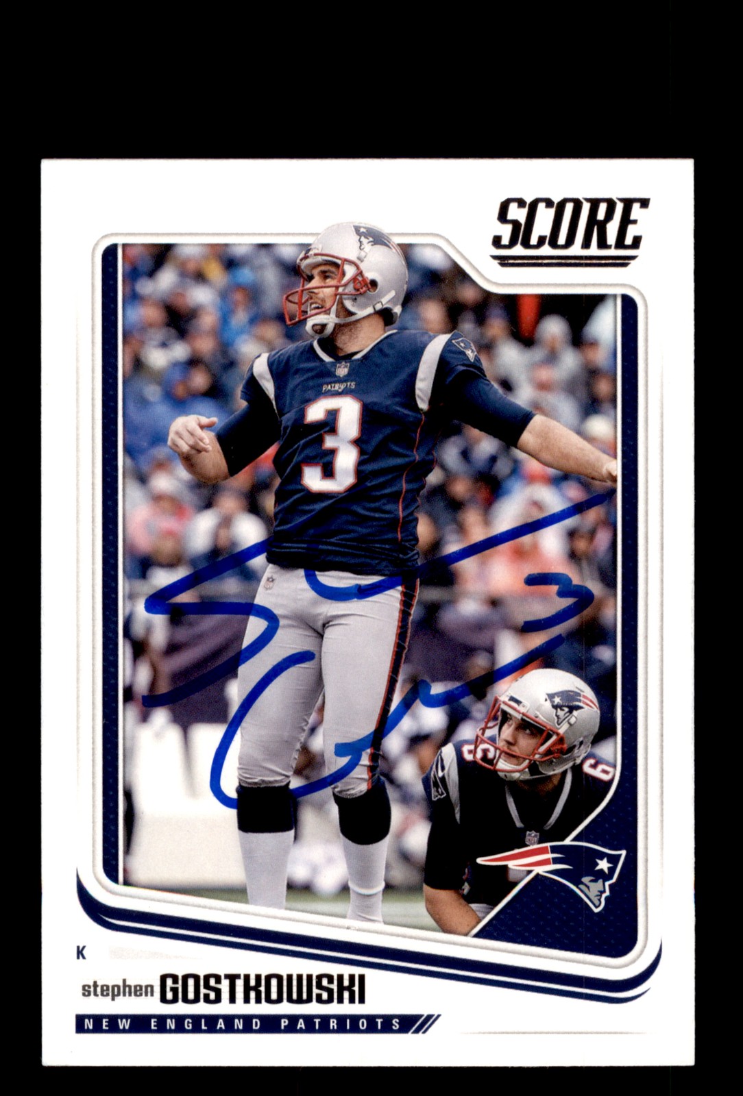 Signed Football Card Auto Stephen Gostkowski 2018 Score #215 Patriots