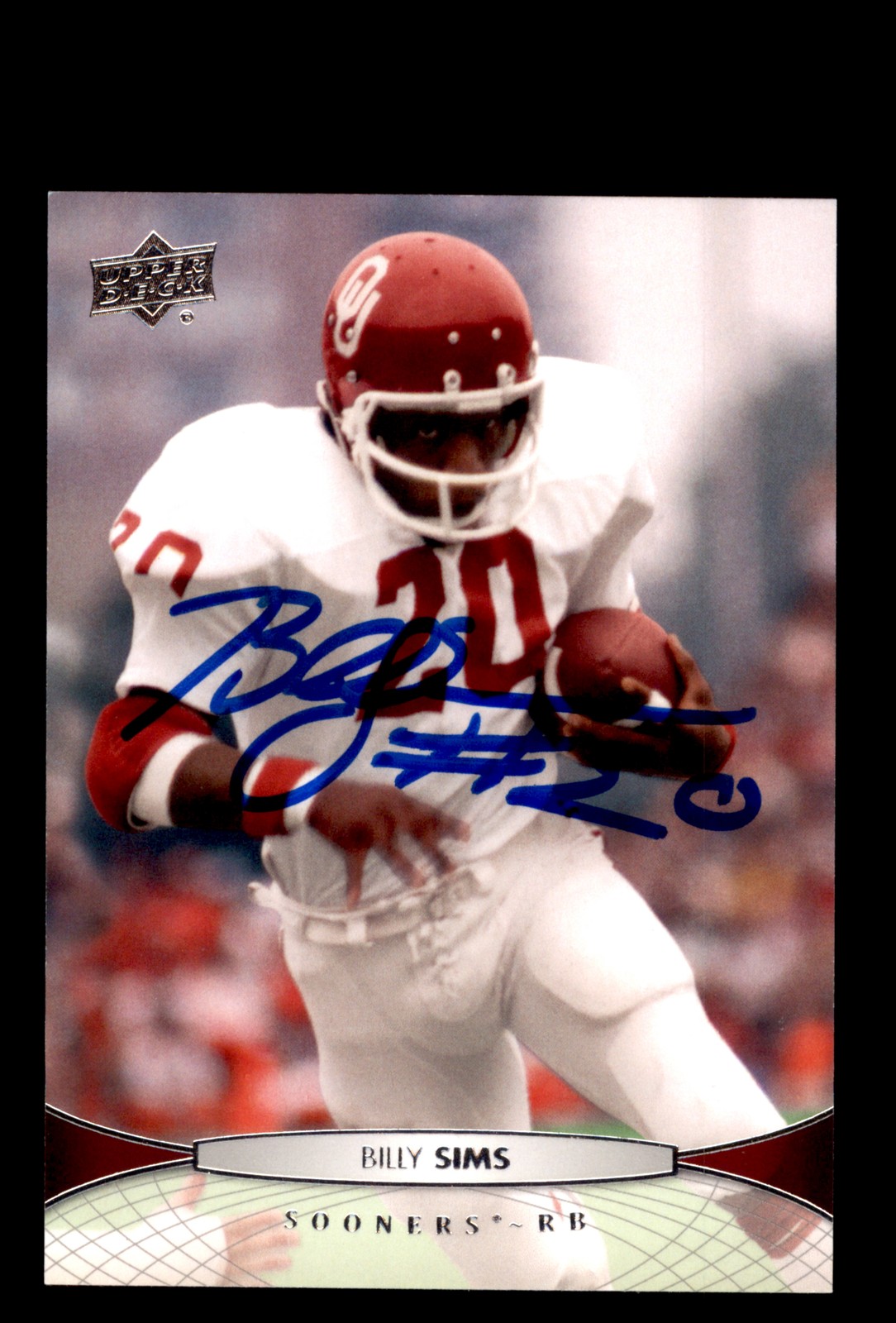 Signed Football Card Auto Billy Sims 2012 Upper Deck #9 Oklahoma Sooners