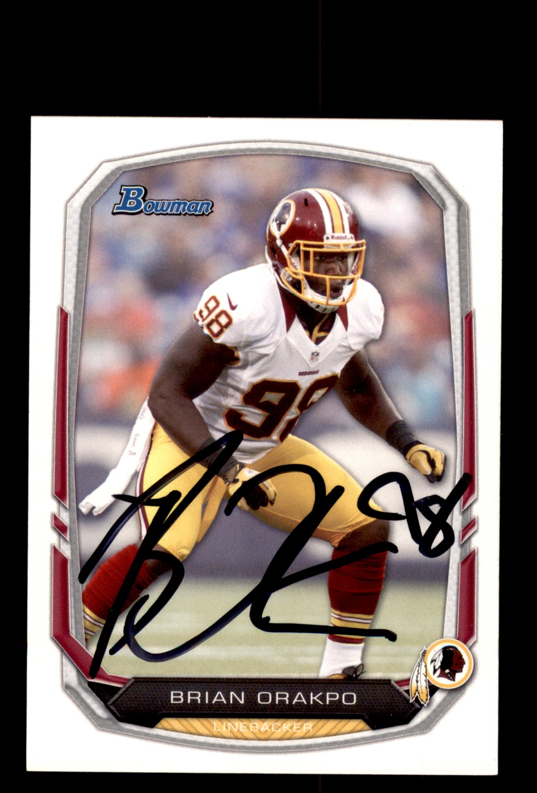 Signed Football Card Auto Brian Orakpo 2013 Bowman #107 Washington Redskins