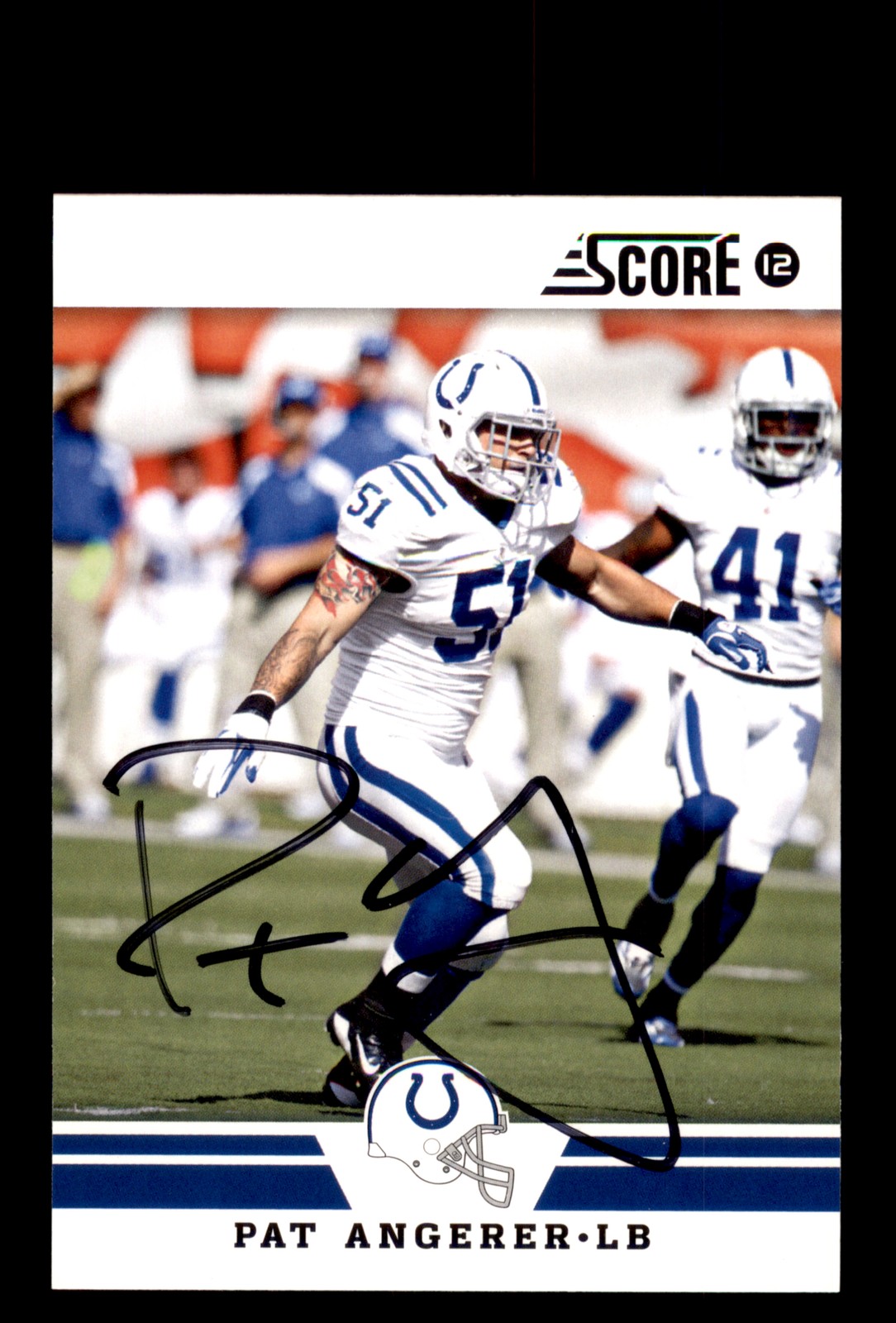 Signed Football Card Auto Pat Angerer 2012 Score #296 Indianapolis Colts