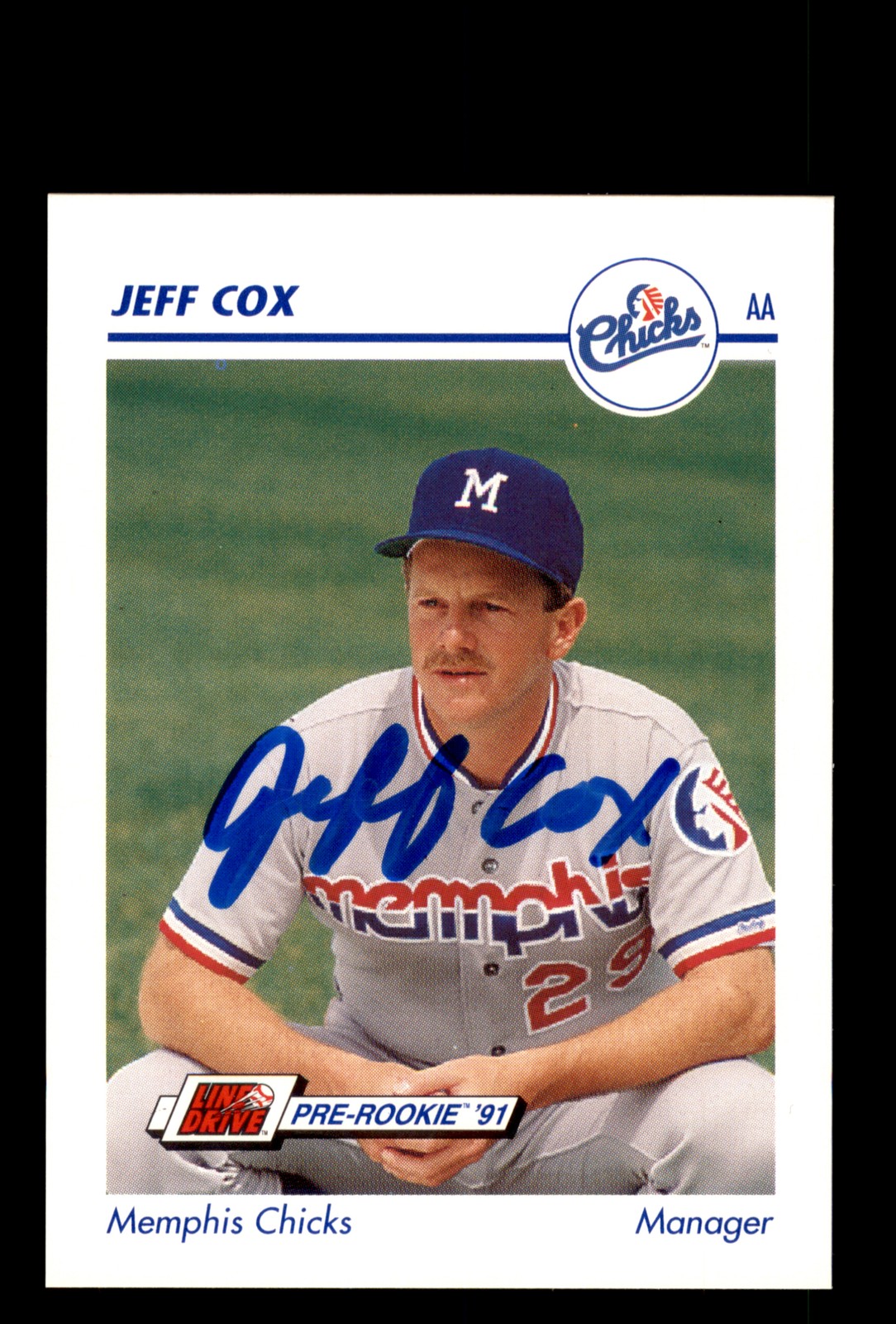 Signed Baseball Card Auto Jeff Cox 1991 Line Drive AA #424 Memphis Chicks
