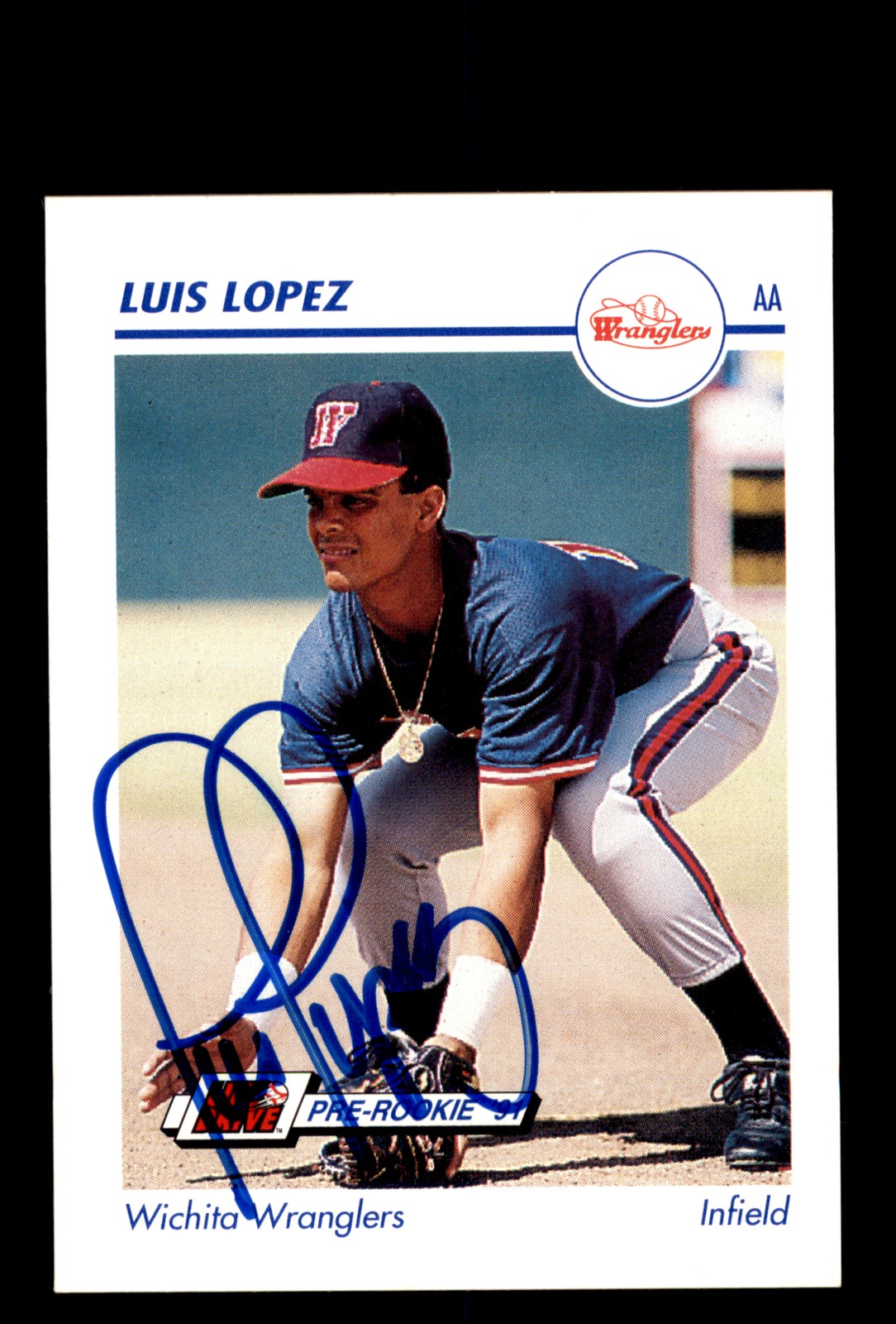 Signed Baseball Card Auto Luis Lopez 1991 Line Drive AA #612 Wichita Wranglers