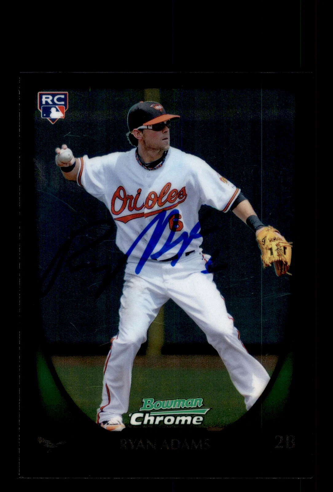 Signed Baseball Card Auto Ryan Adams 2011 Bowman Chrome #2 Orioles