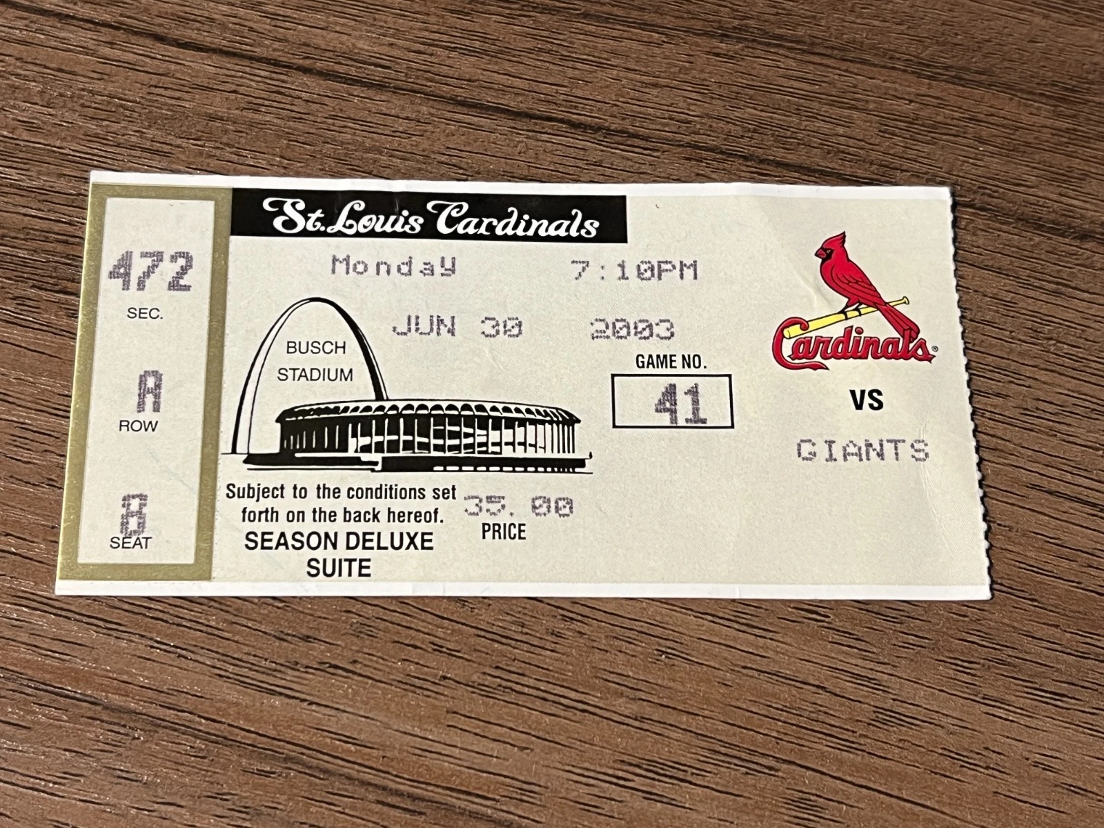 Baseball Ticket 2003 MLB DEBUT DAN HAREN ST LOUIS CARDINALS