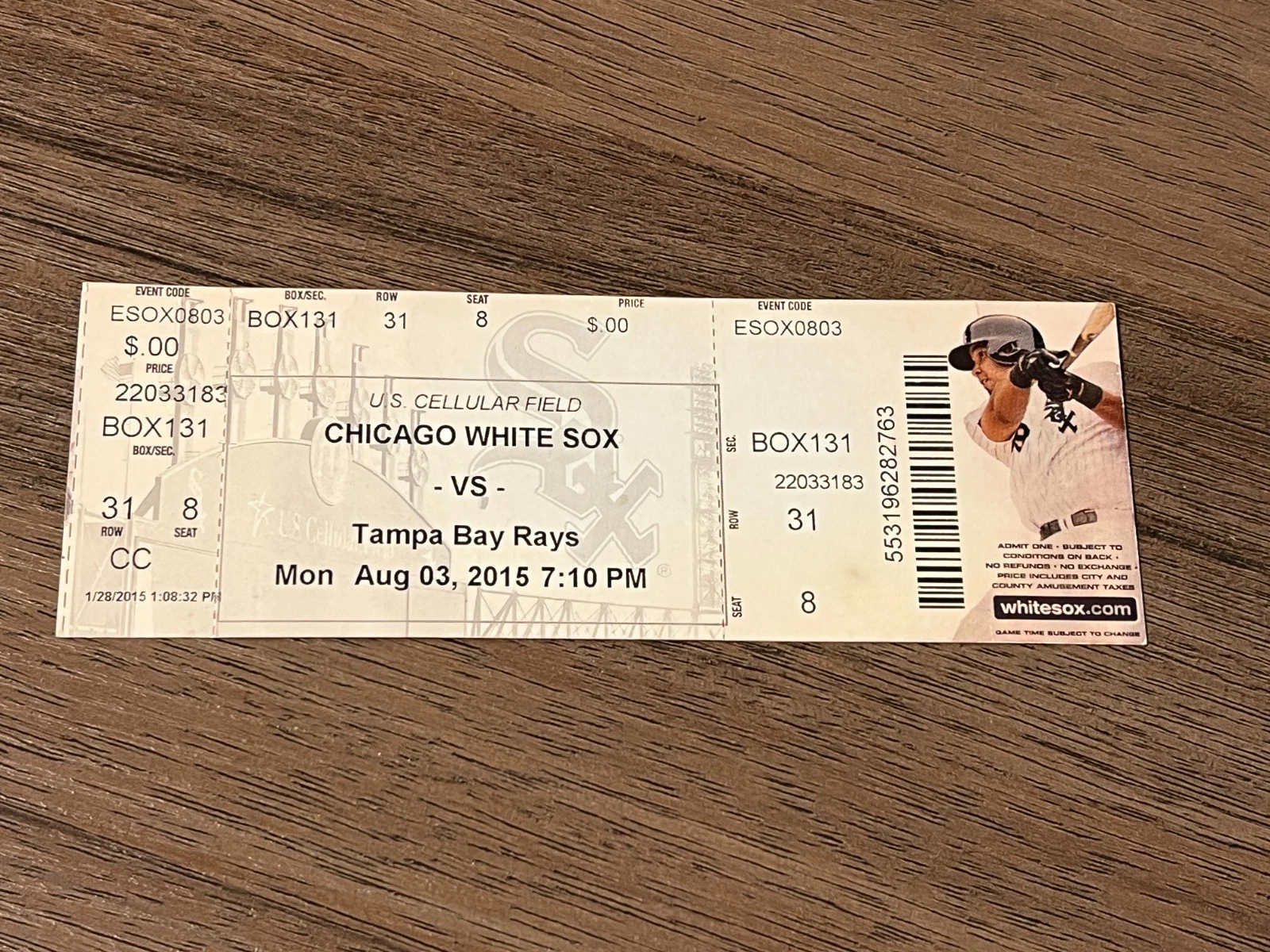 Baseball Ticket RICHIE SHAFFER 2015 TAMPA BAY RAYS MLB DEBUT