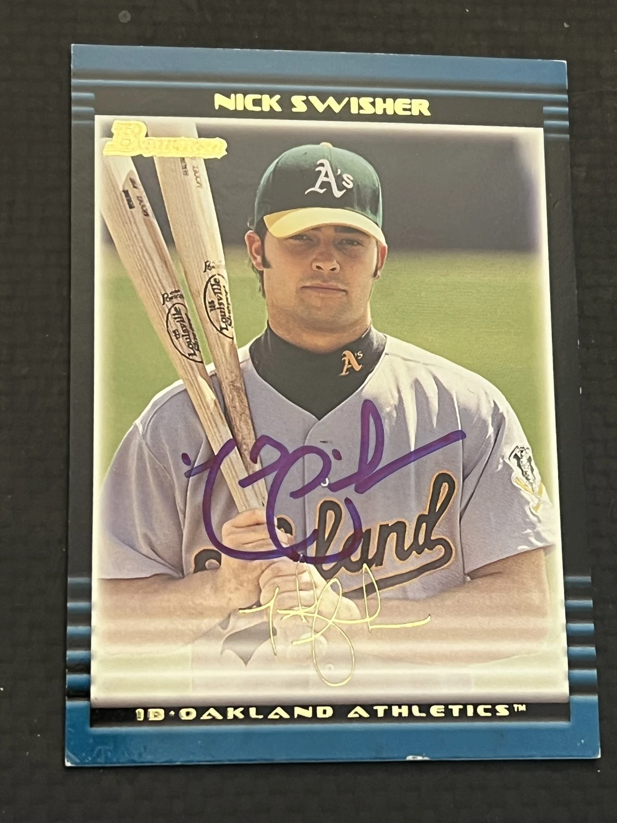 Signed Baseball Card Auto Nick Swisher 2002 Bowman #BDP16 A's Thick