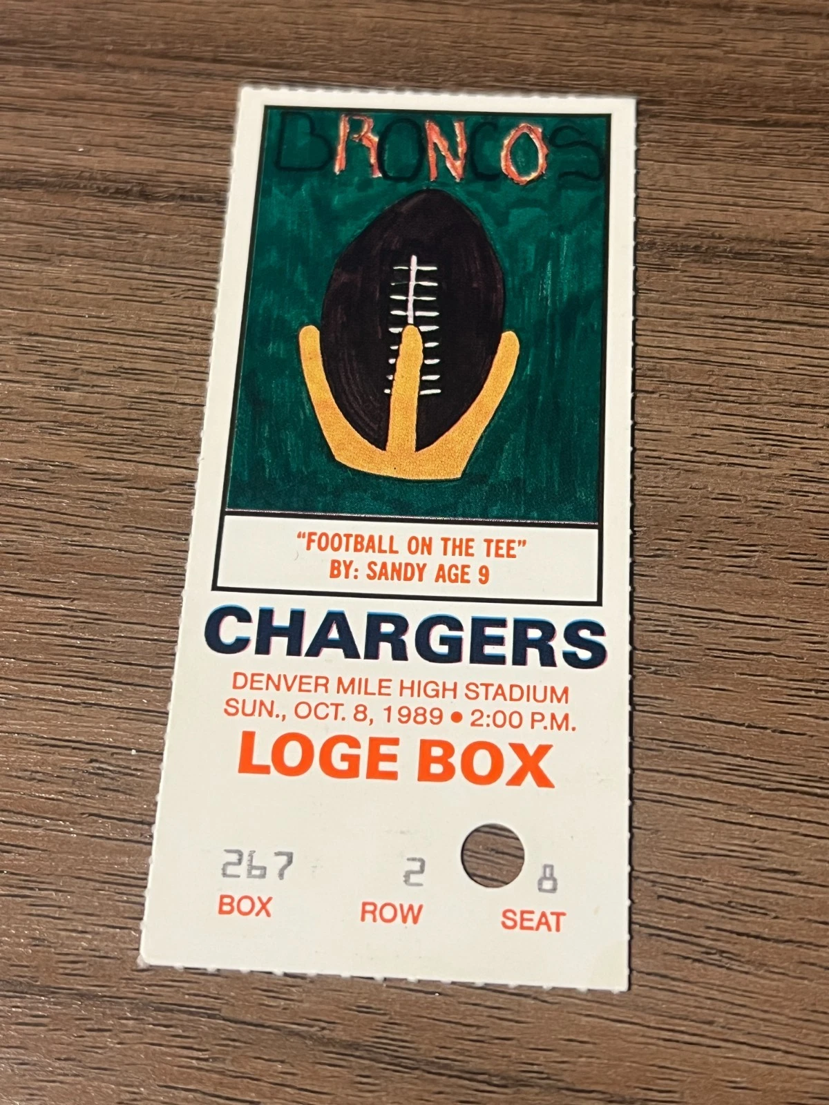 FOOTBALL TICKET STUB MILE HIGH DENVER BRONCOS SAN DIEGO CHARGERS 10/8 1989