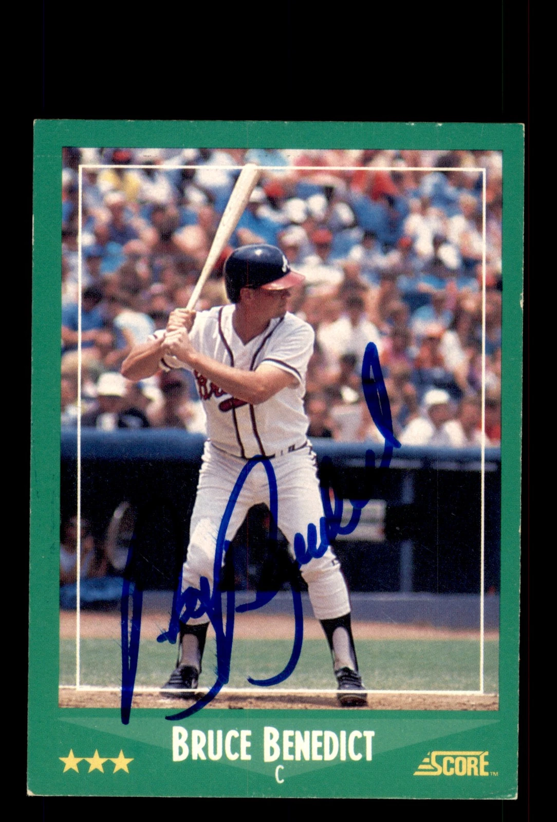 Signed Baseball Card Auto Bruce Benedict 1988 Score #423 Atlanta Braves