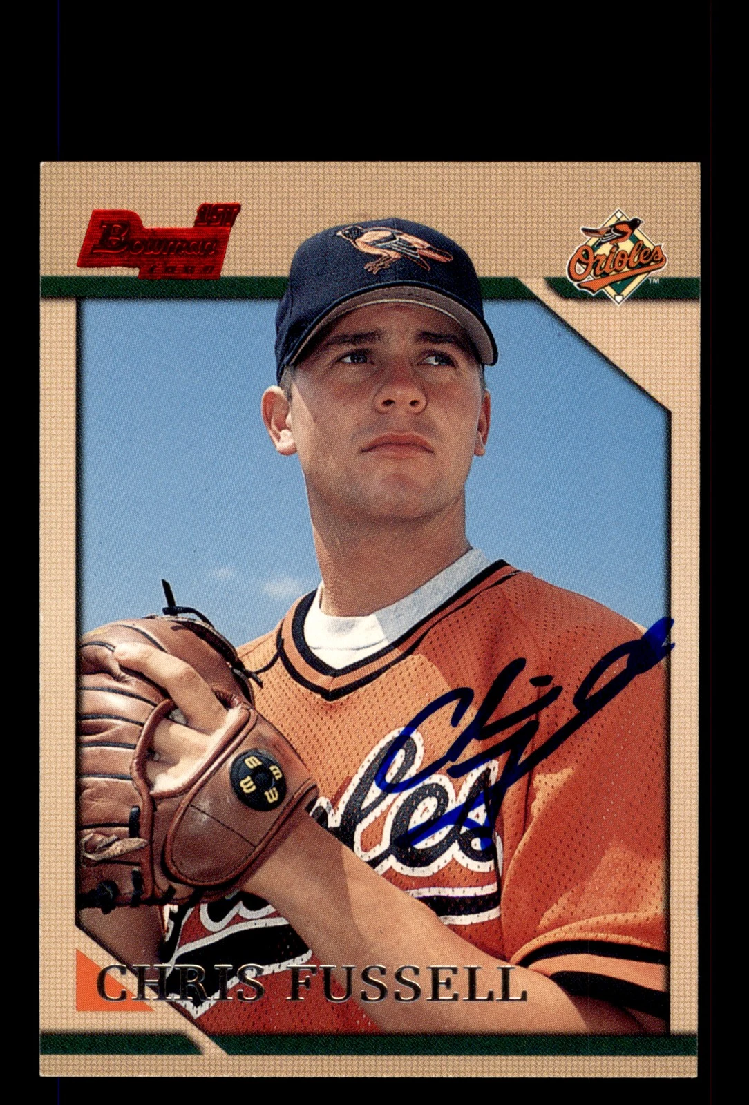 Signed Baseball Card Auto Chris Fussell 1996 Bowman #263 Baltimore Orioles