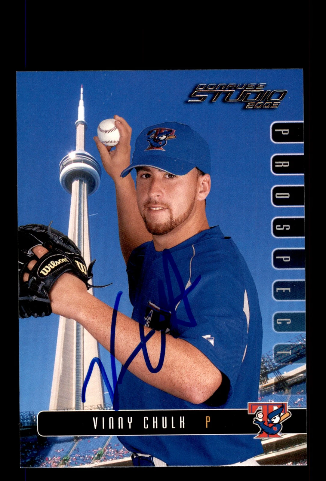 Signed Baseball Card Auto Vinny Chulk 2003 Donruss Studio #95 Toronto Blue Jays