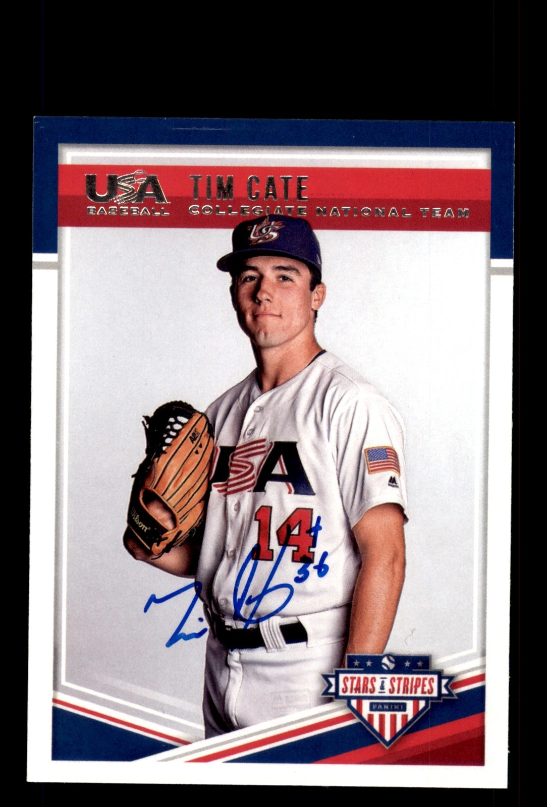 Signed Baseball Card Auto Tim Cate 2018 Panini USA Baseball Stars & Stripes #24