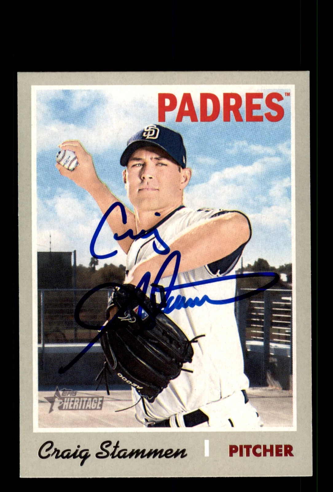 Signed Baseball Card Auto Craig Stammen 2019 Topps Heritage #151 Padres