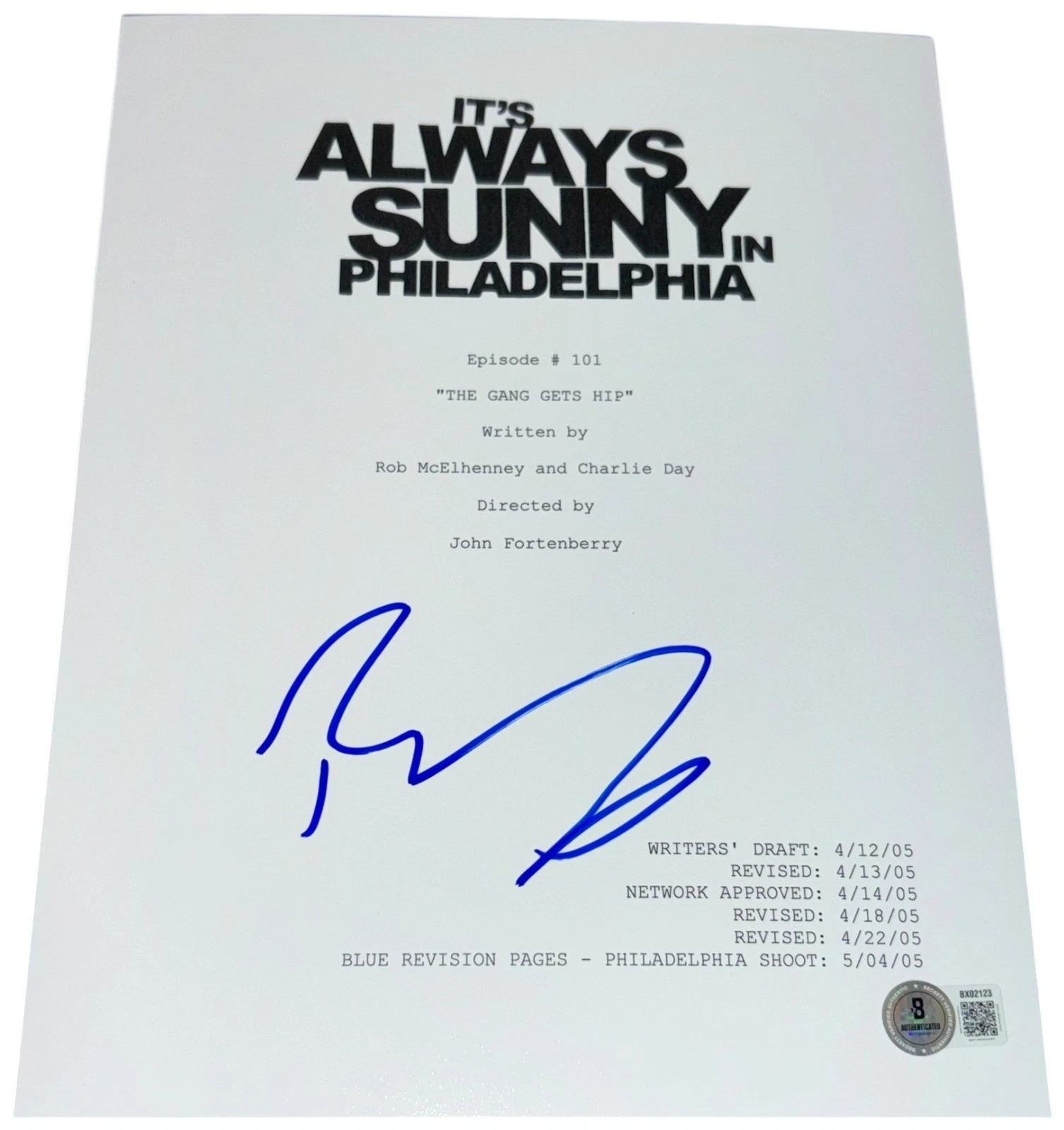 Rob McElhenney Signed It's Always Sunny in Philadelphia Pilot TV Script Beckett