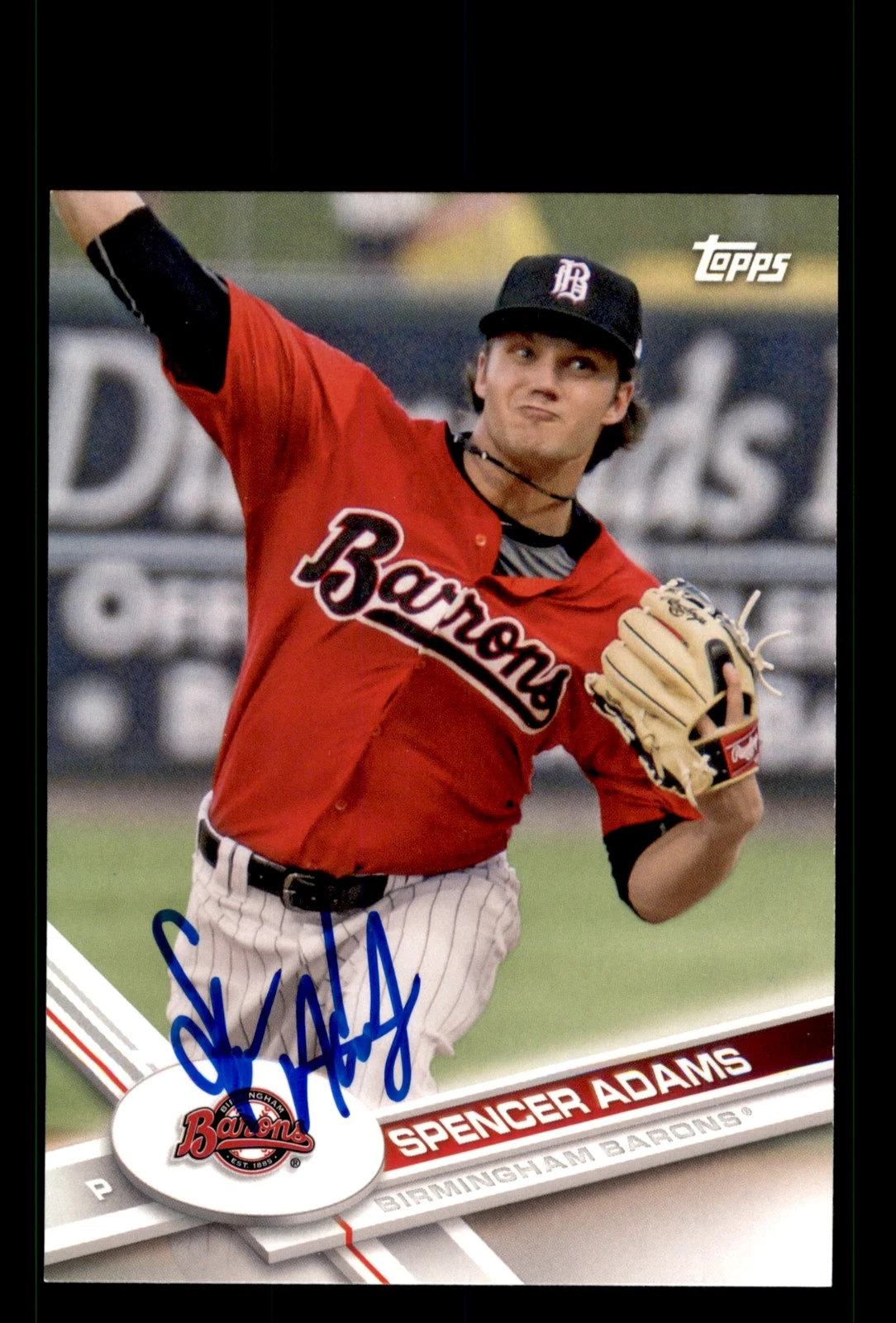 Signed Baseball Card Auto Spencer Adams 2017 Topps Pro Debut #26 Barons