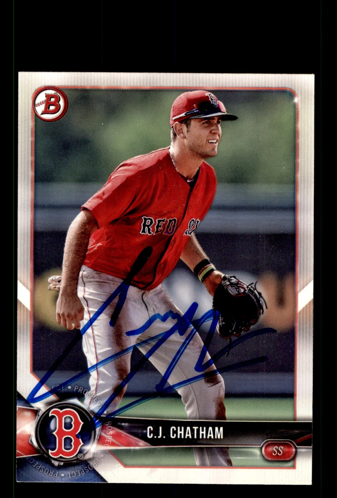 Signed Baseball Card Auto C.J. Chatham 2018 Bowman #BP117 Boston Red Sox