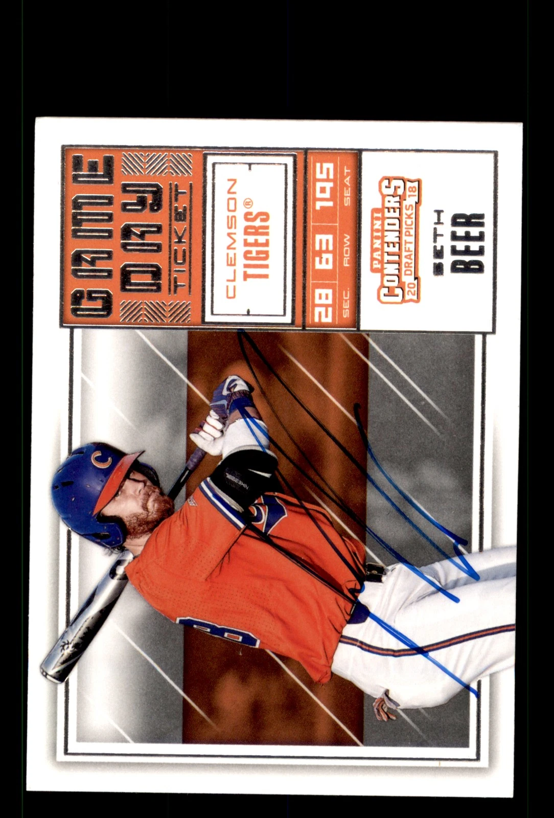Signed Baseball Card Auto Seth Beer 2018 Contenders Draft #18 Clemson Tigers