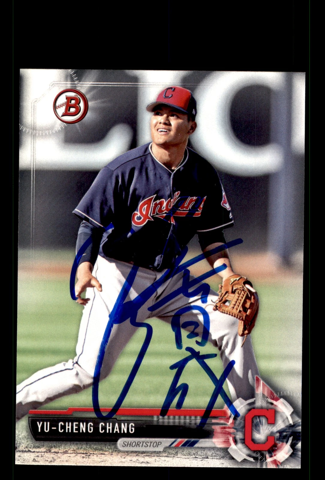 Signed Baseball Card Auto Yu-Cheng Chang 2017 Bowman Draft #BD-7 Indians