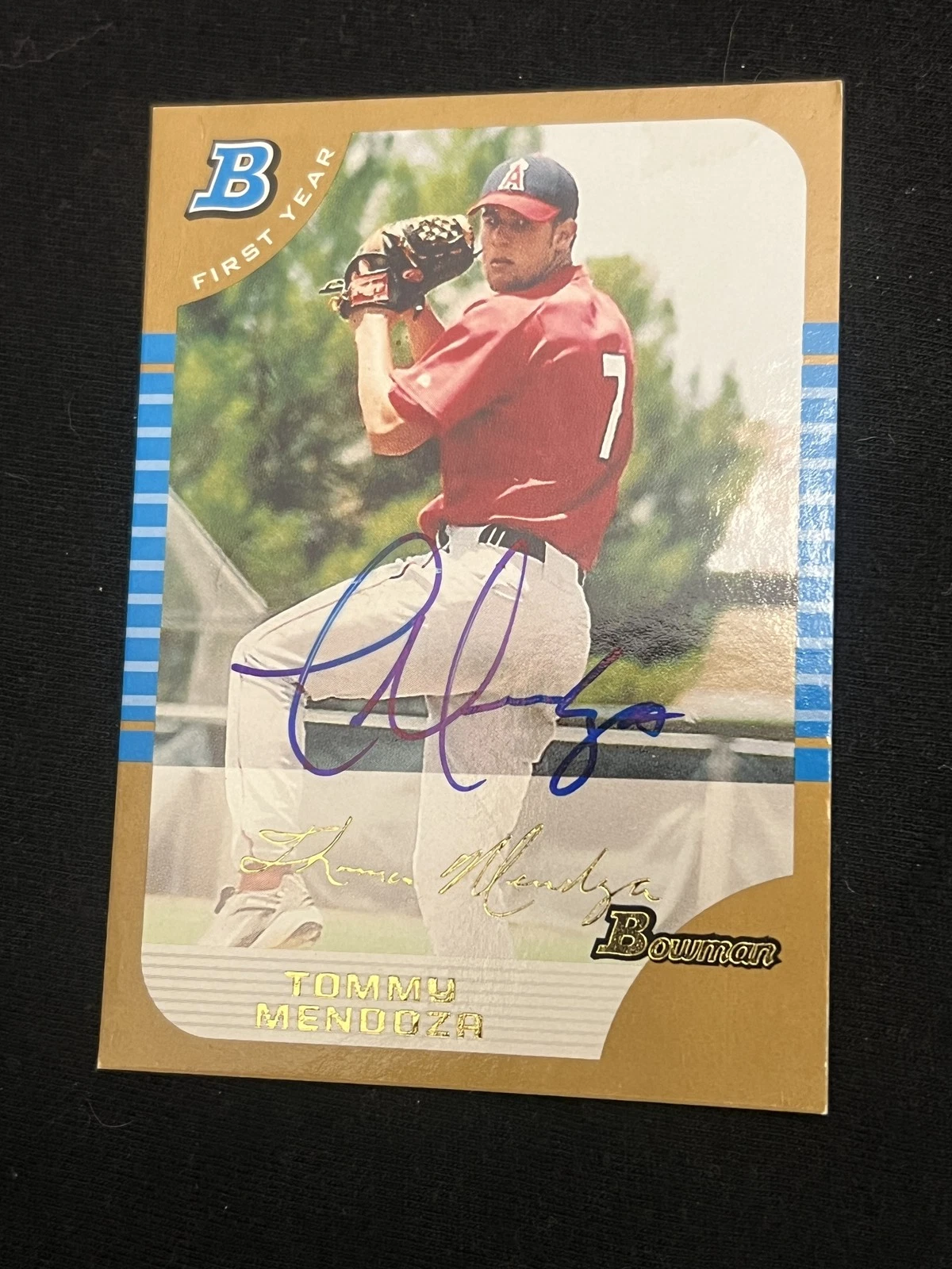Signed Baseball Card Auto Tommy Mendoza 2005 Bowman #BDP42 Gold Damage