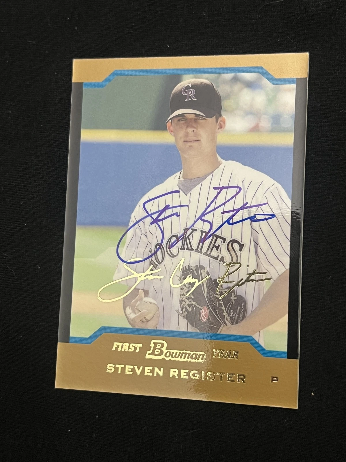 Signed Baseball Card Auto Steven Register 2004 Bowman #BDP45 Rockies Gold