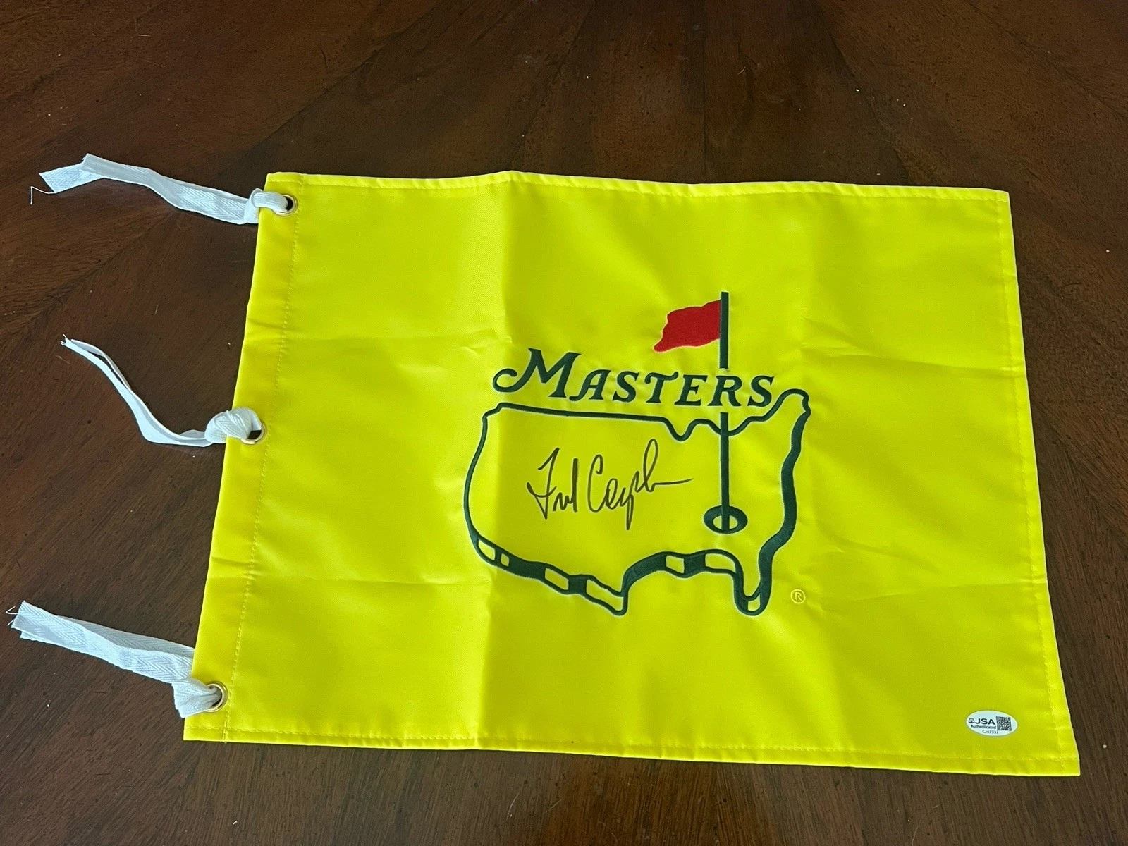 FRED COUPLES SIGNED MASTERS GOLF FLAG WINNER CHAMPION AUTO UNDATED JSA COA