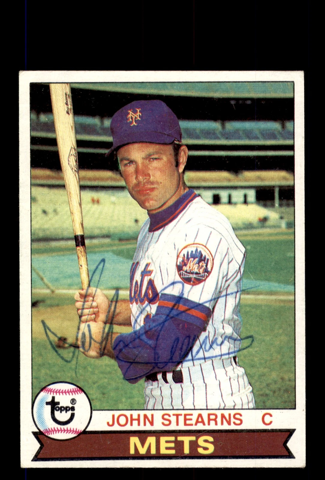 Signed Baseball Card Auto John Stearns 1979 Topps #545 New York Mets