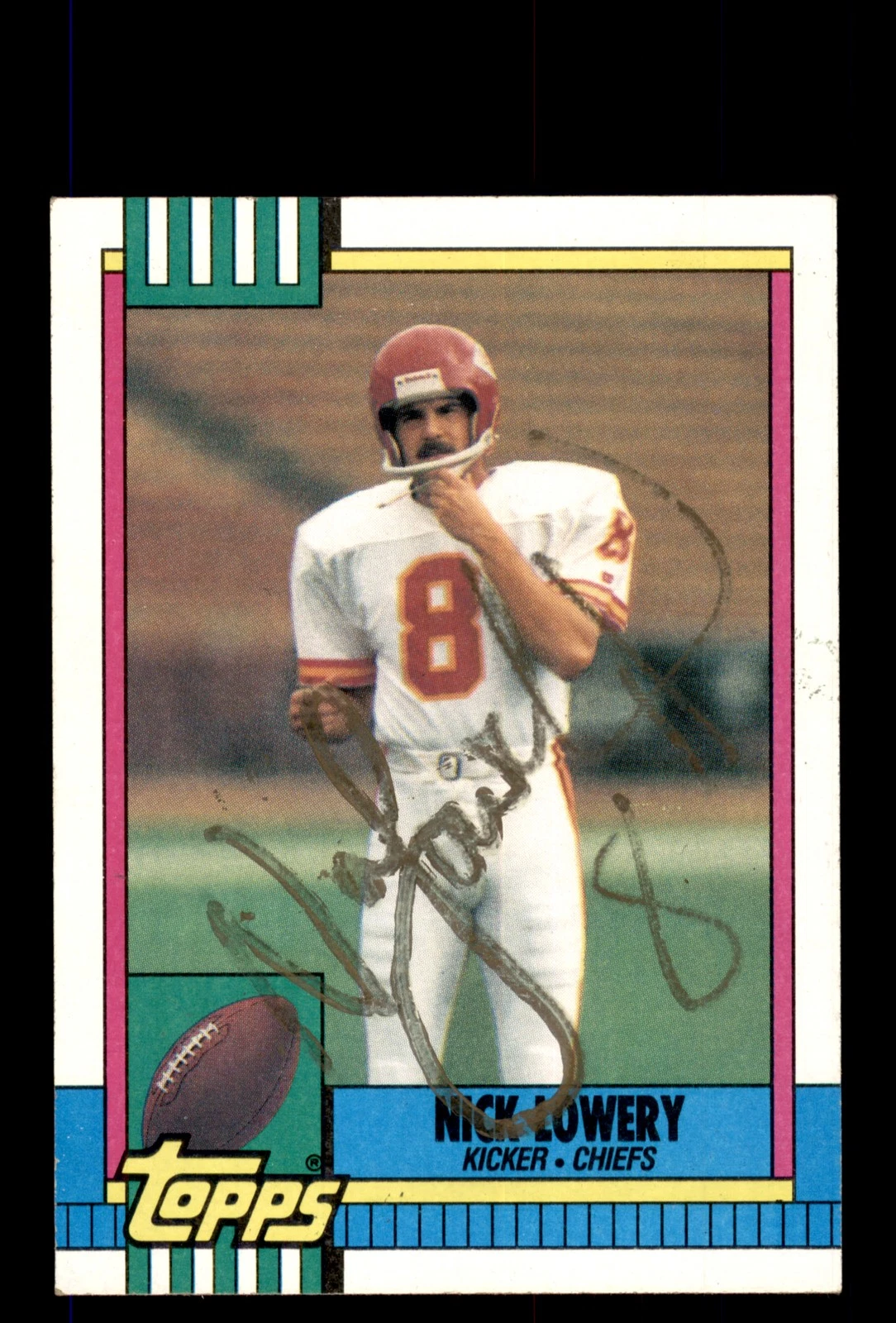 Signed Football Card Auto Nick Lowery 1990 Topps #255 Kansas City Chiefs