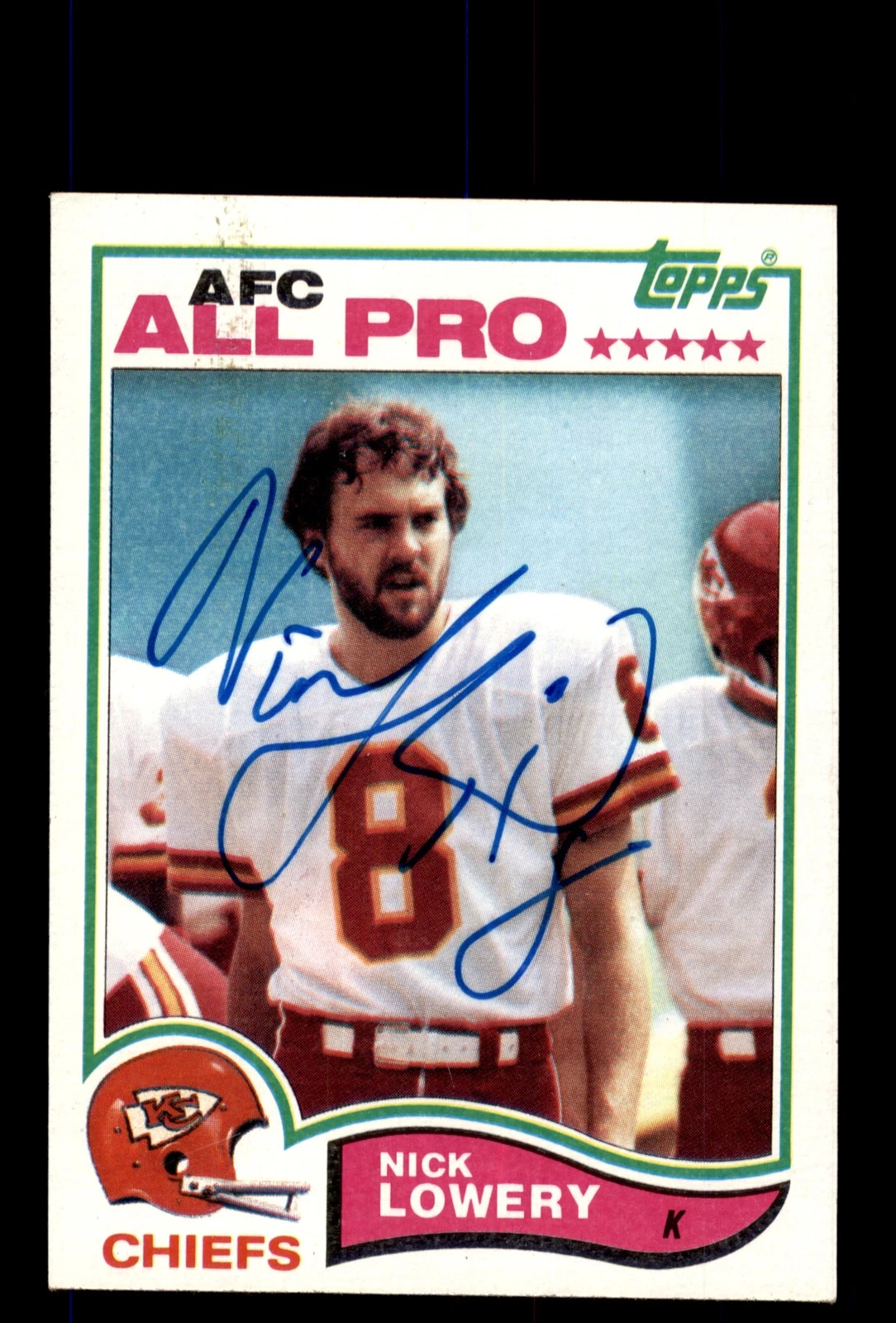 Signed Football Card Auto Nick Lowery 1982 Topps #120 Kansas City Chiefs