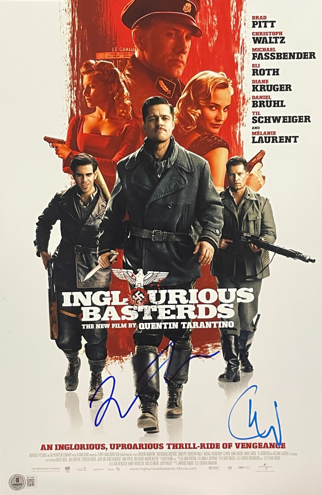 QUENTIN TARANTINO CHRISTOPH WALTZ SIGNED 12×18 PHOTO INGLOURIOUS BASTERDS BAS COLLECTIBLE MEMORABILIA