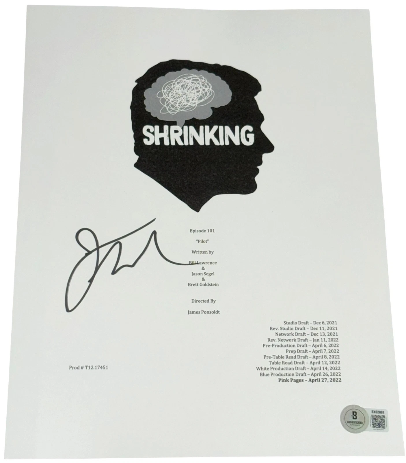 Jason Segel Signed Autograph Shrinking Pilot Full TV Script Authentic Beckett