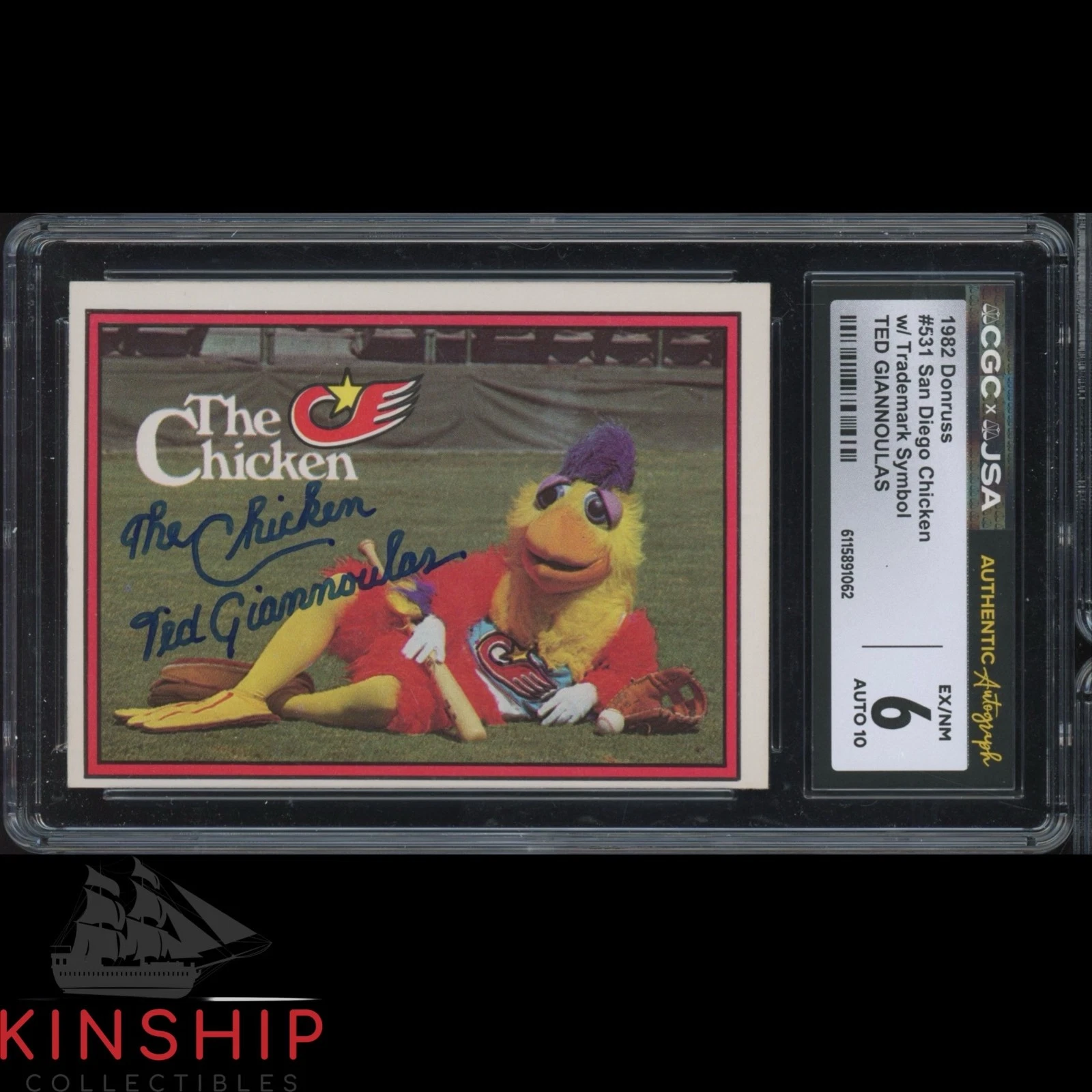 Ted Giannoulas signed 1982 Donruss Rookie Card JSA CGC Slab Baseball Auto C6030