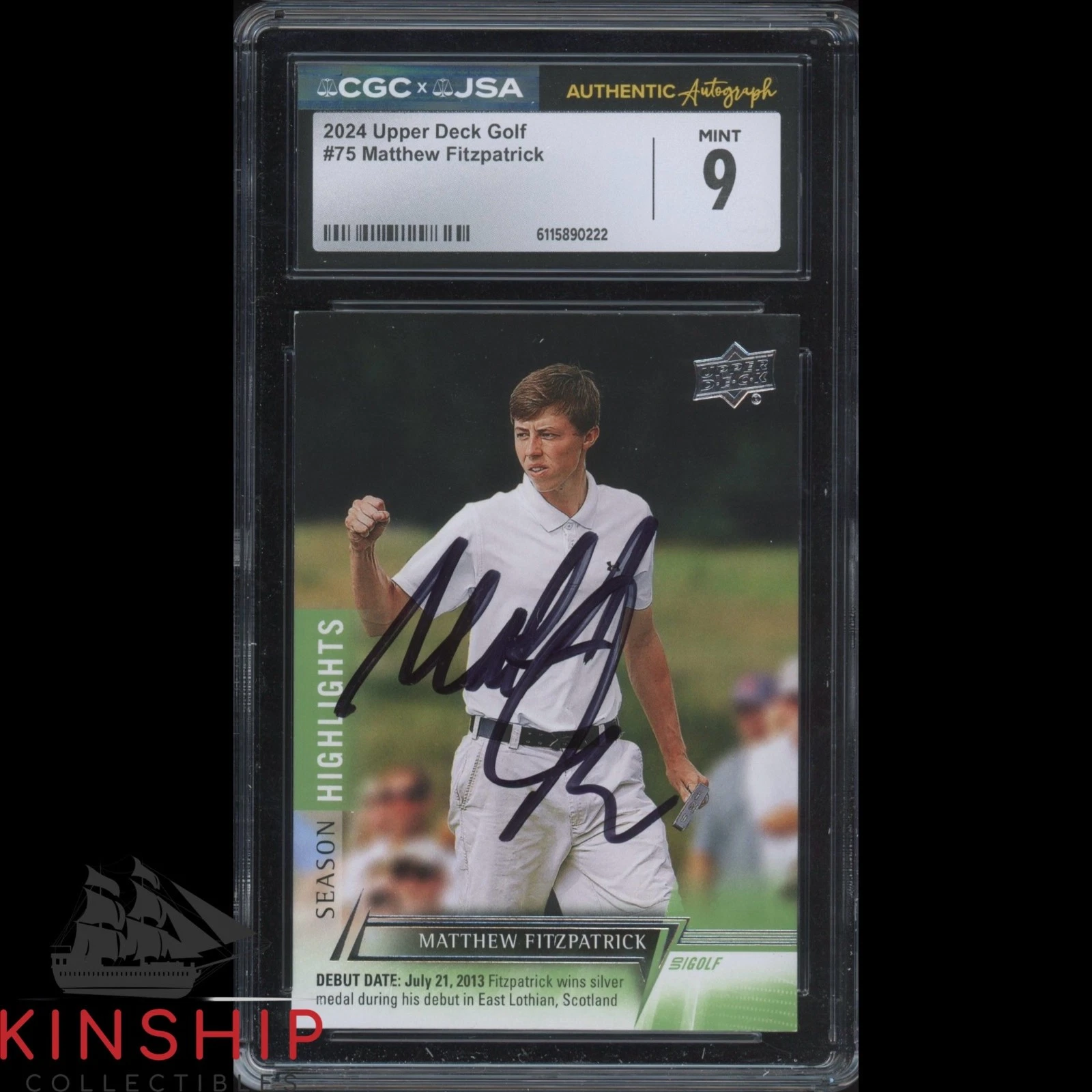 Matt Fitzpatrick signed 2024 Upper Deck Card JSA CGC Slab Masters Golf Auto 6033