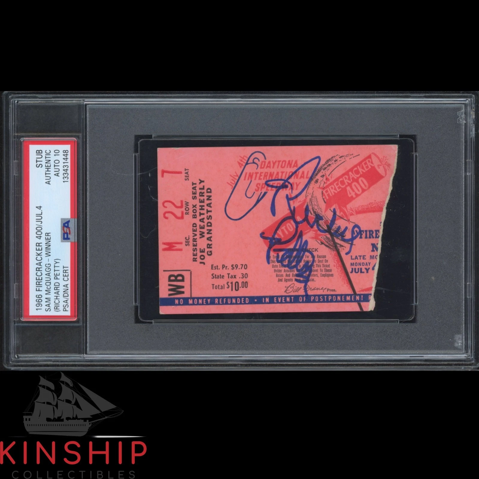 Richard Petty signed 1966 Firecracker 400 Ticket PSA DNA Slab NASCAR Auto C6059