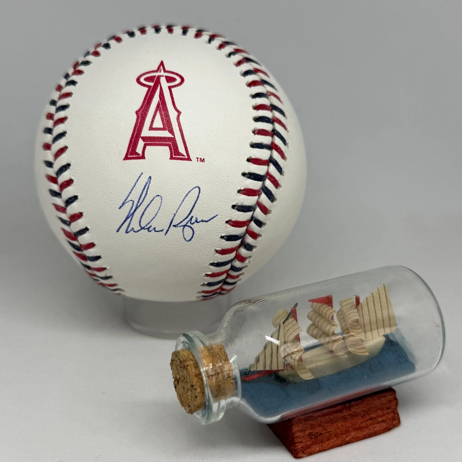 Nolan Ryan signed Rawlings Angels Team Stitch Logo Baseball NR Holo Auto A4374