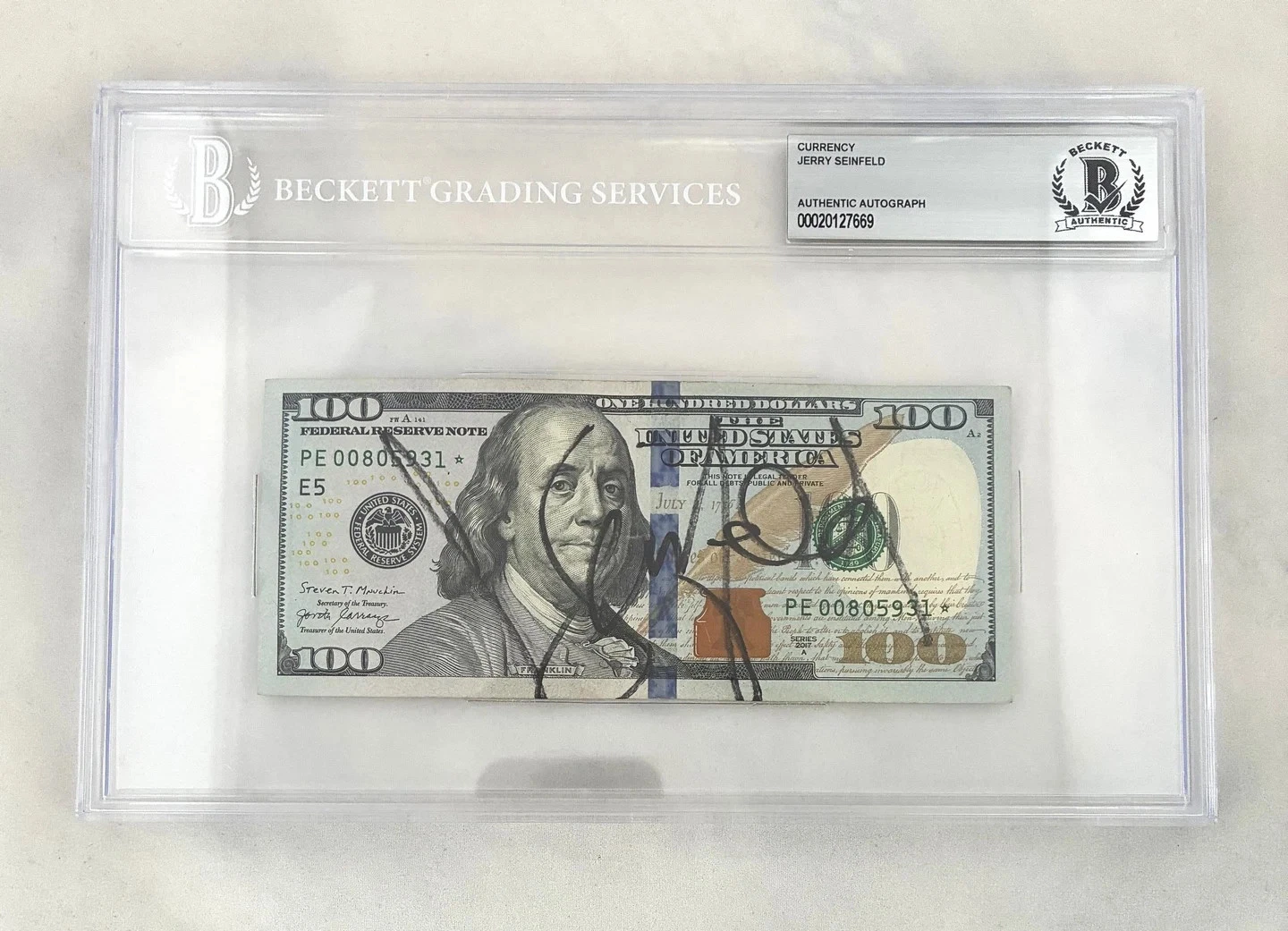 Jerry Seinfeld Signed $100 Bill US Currency Beckett BAS COA
