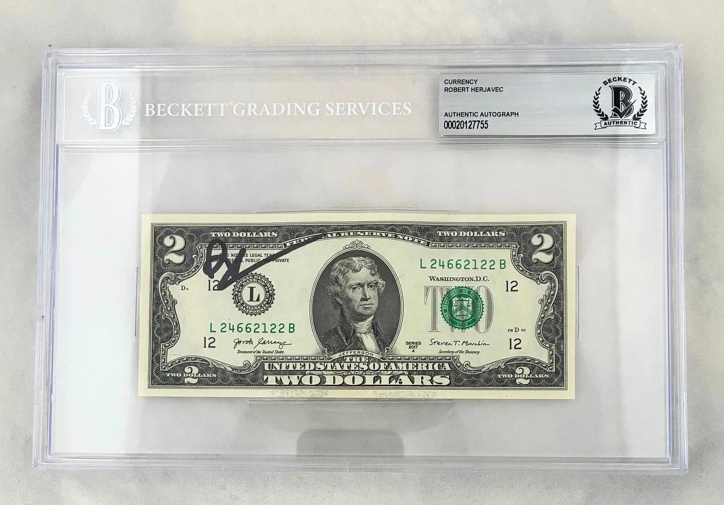 Robert Herjavec Signed $2 Bill US Currency Shark Tank Billionaire Beckett BAS...