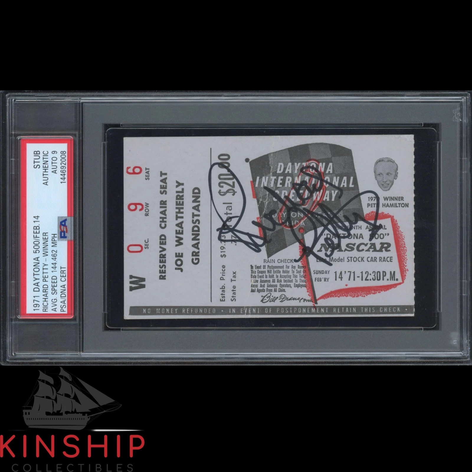 Richard Petty signed 1971 Daytona 500 Ticket PSA DNA Slab NASCAR Win Auto C6068